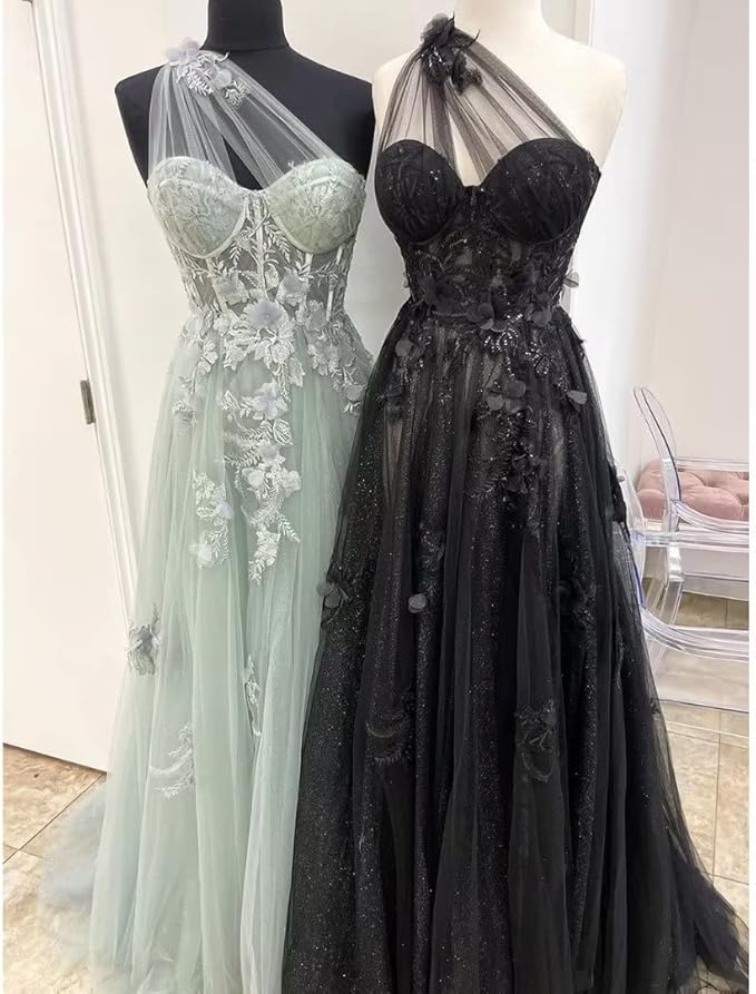 2025 Black One Shoulder Long Prom Dresses for Women - Elegant Formal Evening Gown with High Slit - Perfect for Homecoming, Ball, Wedding & Special Occasions