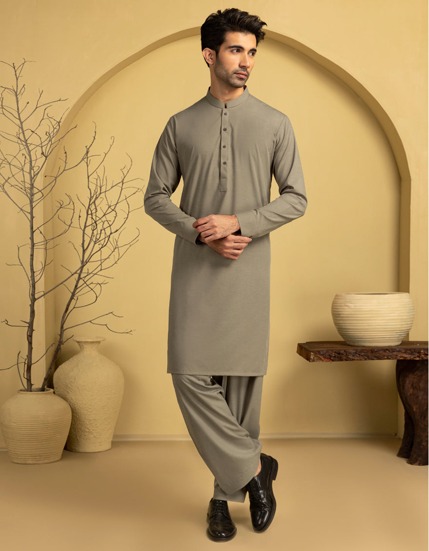 Premium Blended Olive Unstitched Suit by J. Junaid Jamshed - Elegant Pakistani Formal Wear for Weddings & Special Occasions