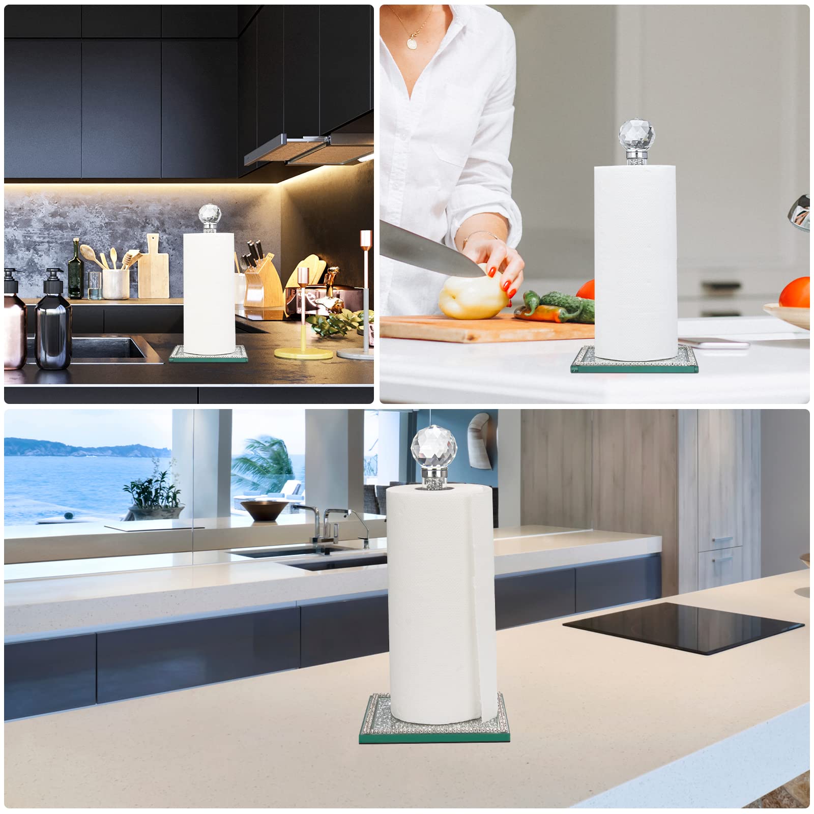 Elegant Crystal Paper Towel Holder - Silver Countertop Towel Stand for Kitchen & Bathroom | Stylish Bling Home Decor for Modern Spaces