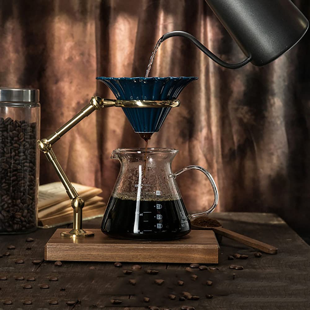 Premium Pure Copper Pour Over Coffee Maker with Adjustable Solid Wood Base - Drip Coffee Stand for V60, Chemex & Kalita Filters - Perfect for Home, Office & Specialty Coffee Brewing