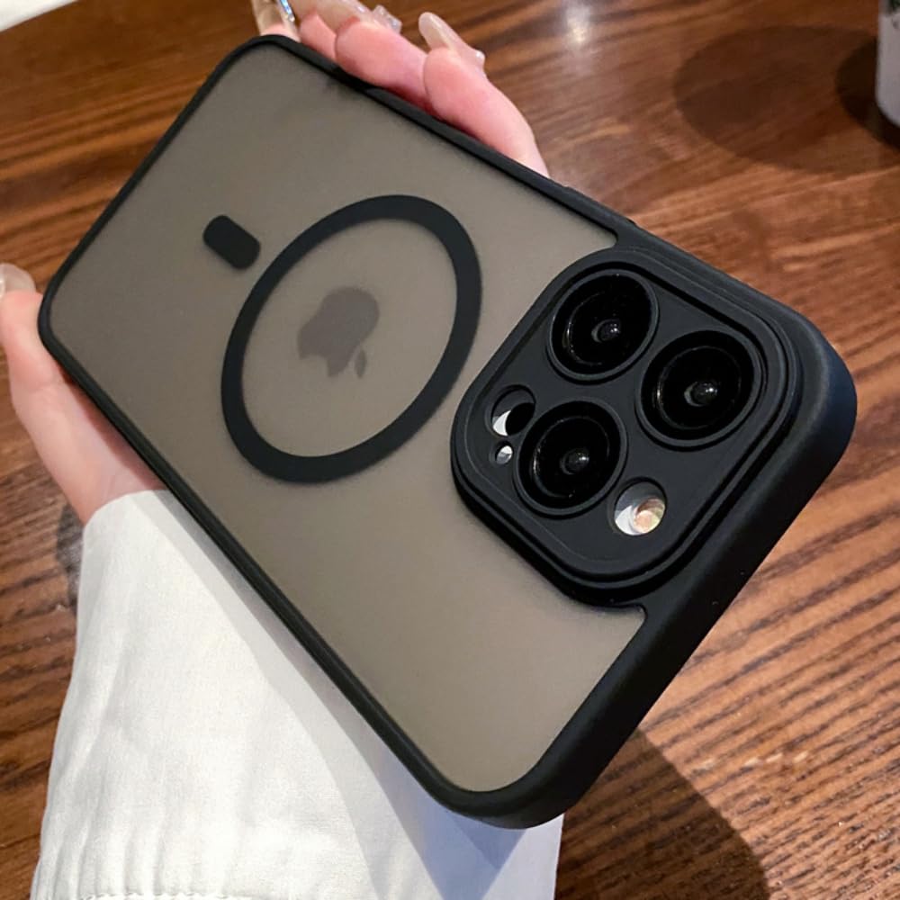 Matte Magnetic Case for iPhone 14 13 12 Pro Max & 14 Plus | Magsafe Compatible | Camera Lens Protector | Shockproof Armor Slim Cover (Black, iPhone 13 Pro Max) | Perfect for Daily Use, Travel & Outdoor Protection