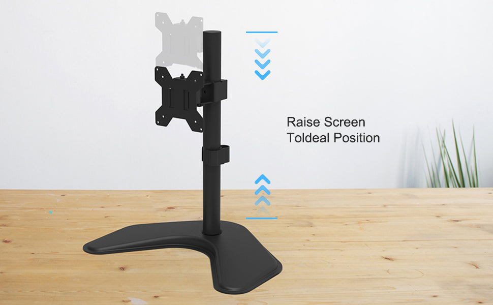 Heavy Duty Adjustable TV Desk Mount Stand for 10-27 Inch Monitors - Free Standing VESA 75x100mm Monitor Arm with 19.8lbs Capacity - Perfect for Home Office, Gaming Setup & Workspace Ergonomics