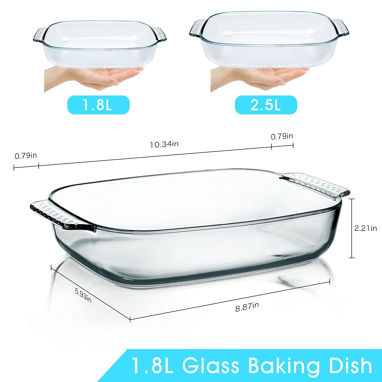 Nutriups 1.8 Quart Oblong Glass Baking Dish - Lead-Free Rectangular Oven Safe Glass Pan with Handles for Baking, Roasting & Serving | Perfect for Casseroles, Lasagna, Brownies & Holiday Cooking
