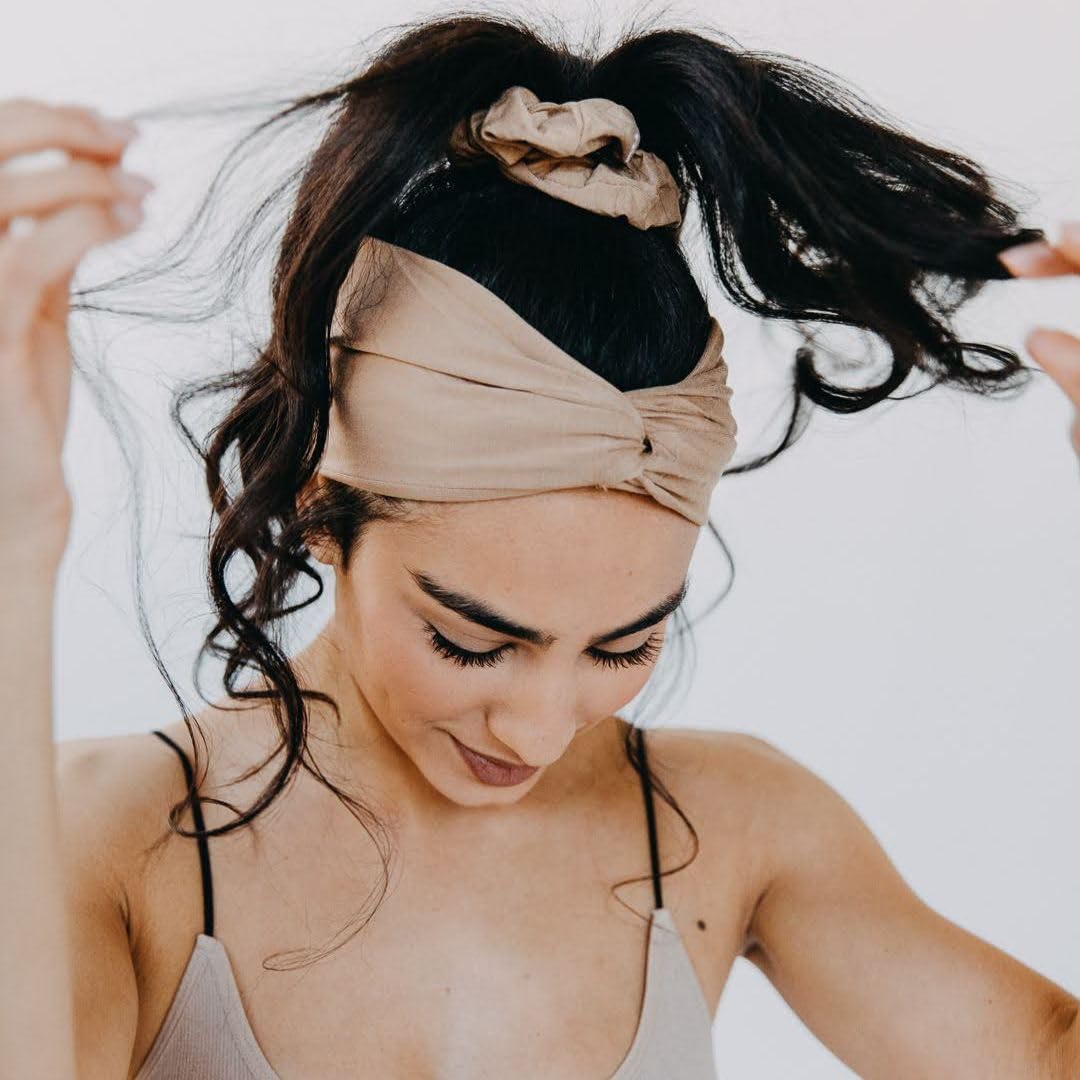 Stylish & Comfortable Women's Stretchy Bamboo Headband for Yoga, Running & Sports - Non-Slip Thick Fabric Twist Knot Hairband | Perfect for Workouts, Gym Sessions & Outdoor Activities