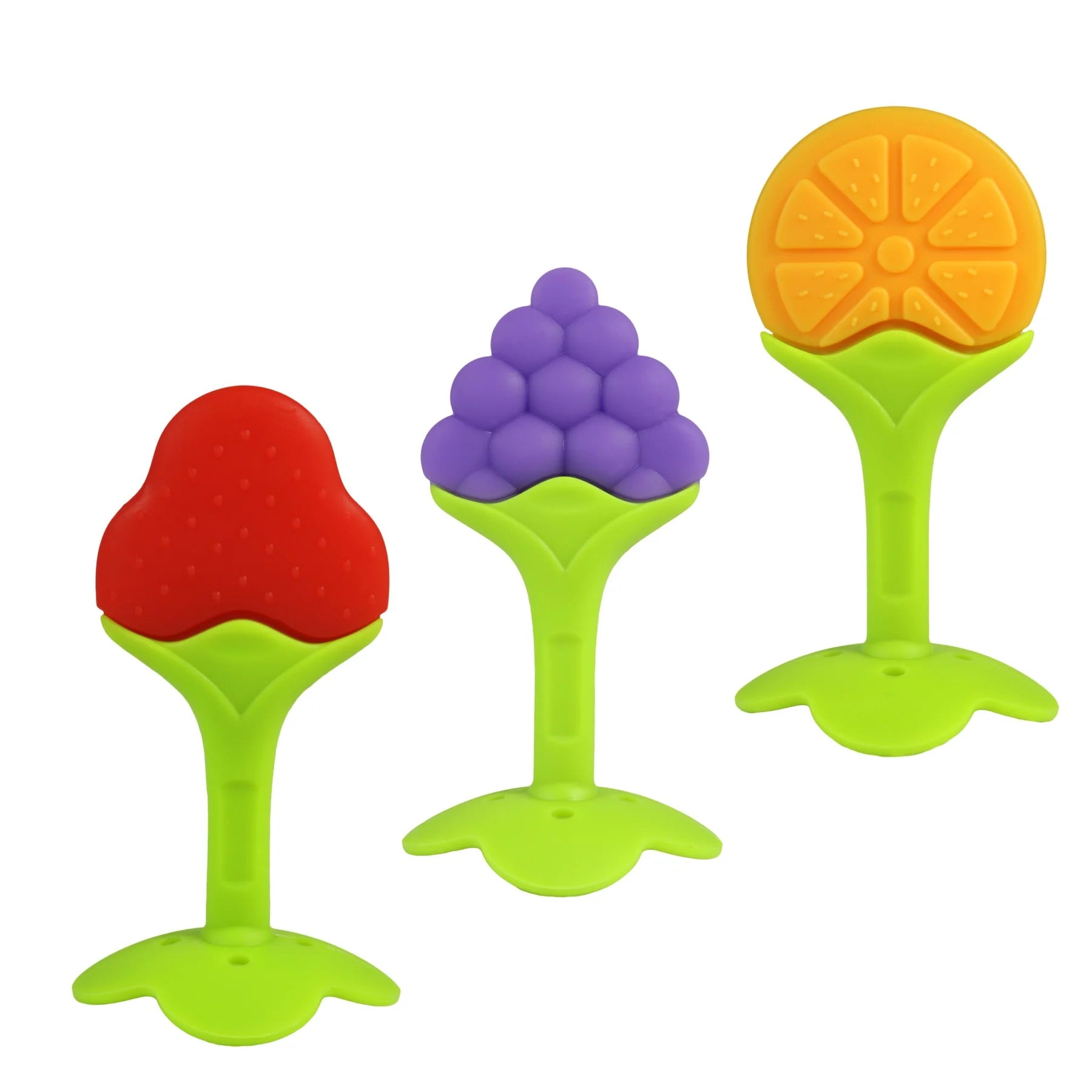Razbaby Fruitique Silicone Teether Set - 3 Pack Baby Teething Toys for Soothing Sore Gums | BPA-Free, Soft & Safe for Infants | Perfect for Home, Travel & Daycare Use