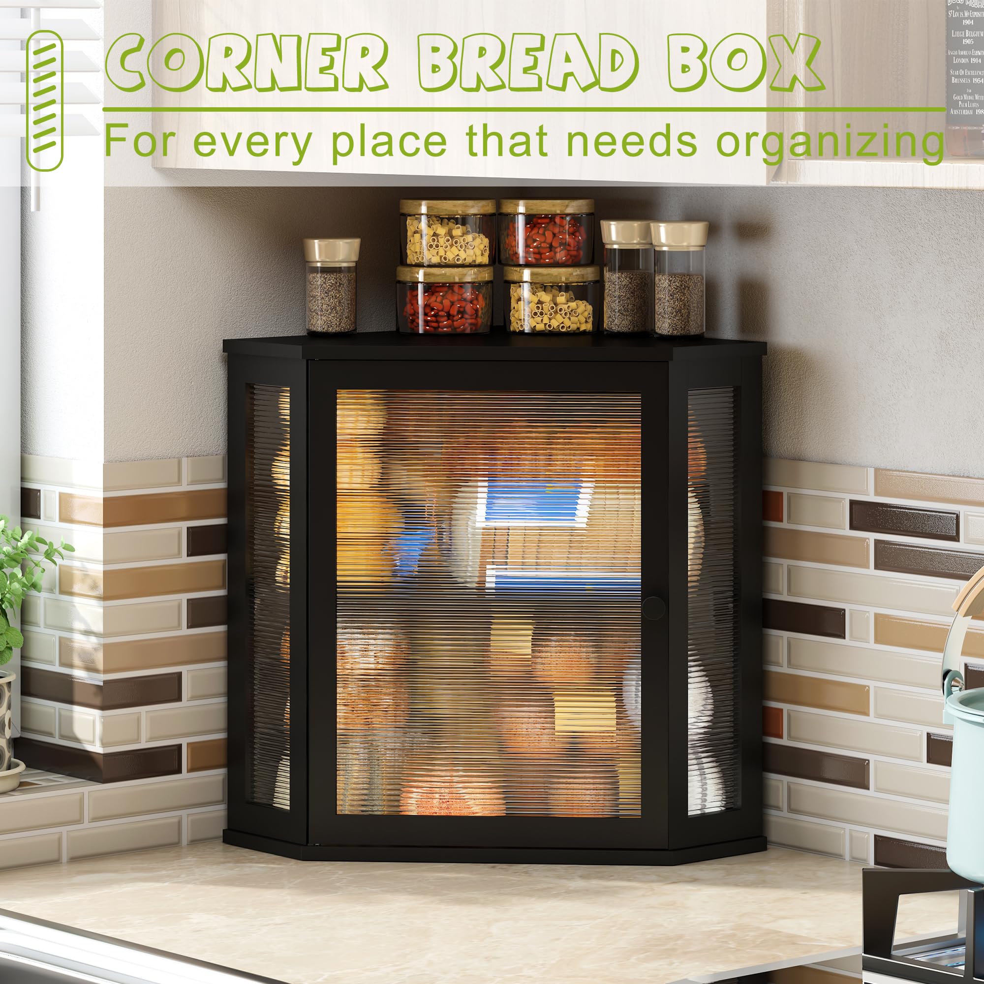 BMOSU Extra Large Bamboo Bread Box for Kitchen Countertop - 2 Tier Wooden Bread Storage Bin with Large Capacity (Black) - Perfect for Storing Bread, Pastries, and Baked Goods to Keep Fresh on Countertops or Pantry