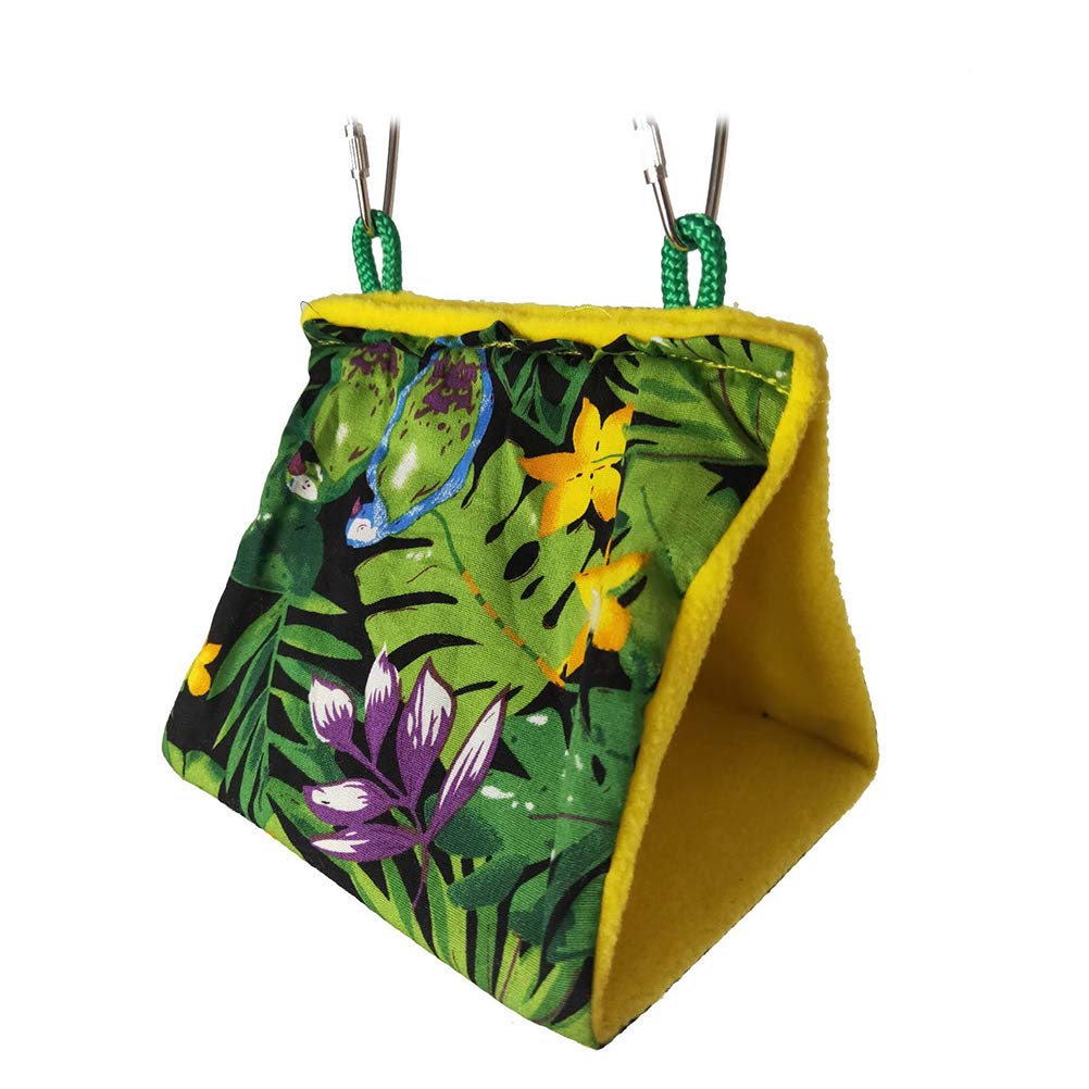 Tropical Rainforest Printed Triangle Parrot Hammock - Summer Sunshade Bird Nest Hanging Sleeping Bed for Small Birds - Green Size S - Perfect for Cages, Aviaries & Bird Play Areas