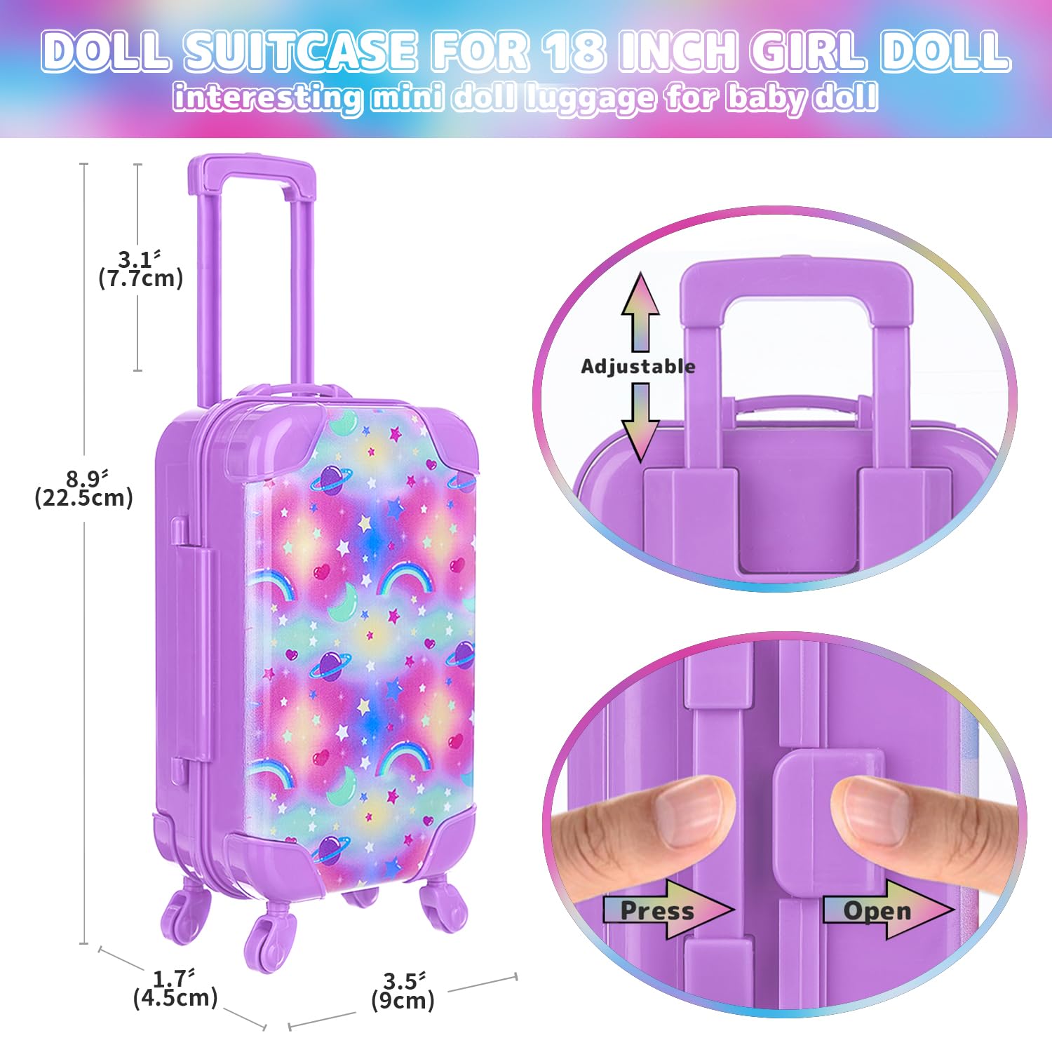 18 Inch Doll Travel Luggage Set with Carrier, Clothes, Shoes & Accessories for Girls - Perfect for Travel, Playdates & Pretend Play (No Doll Included)