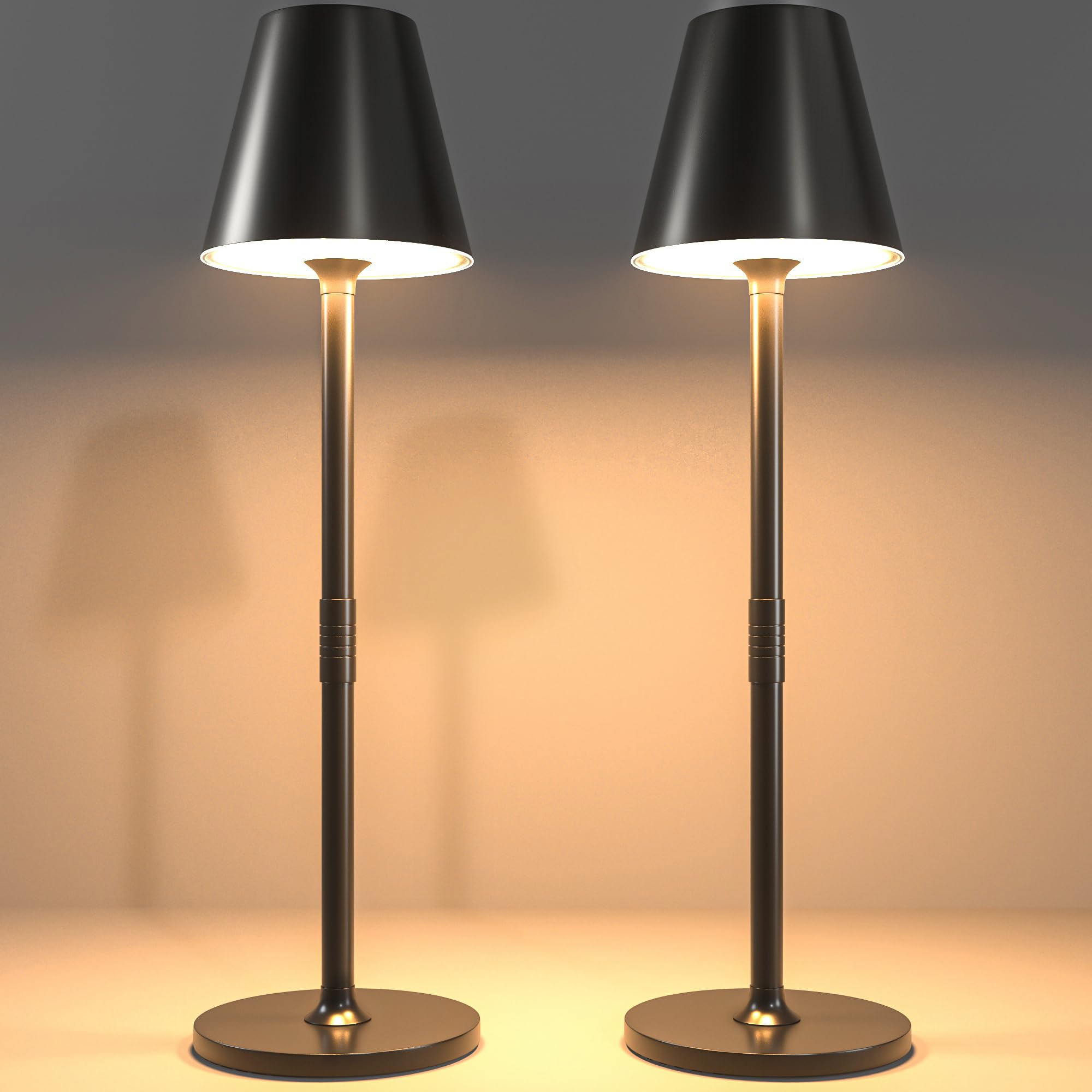 2 Pack LED Cordless Table Lamp - 4000mAh Rechargeable Battery Desk Light with 3 Brightness Levels, Minimalist Night Light for Bedroom, Living Room, Office & Restaurant (Black) - Perfect for Romantic Dinners, Reading & Ambient Lighting