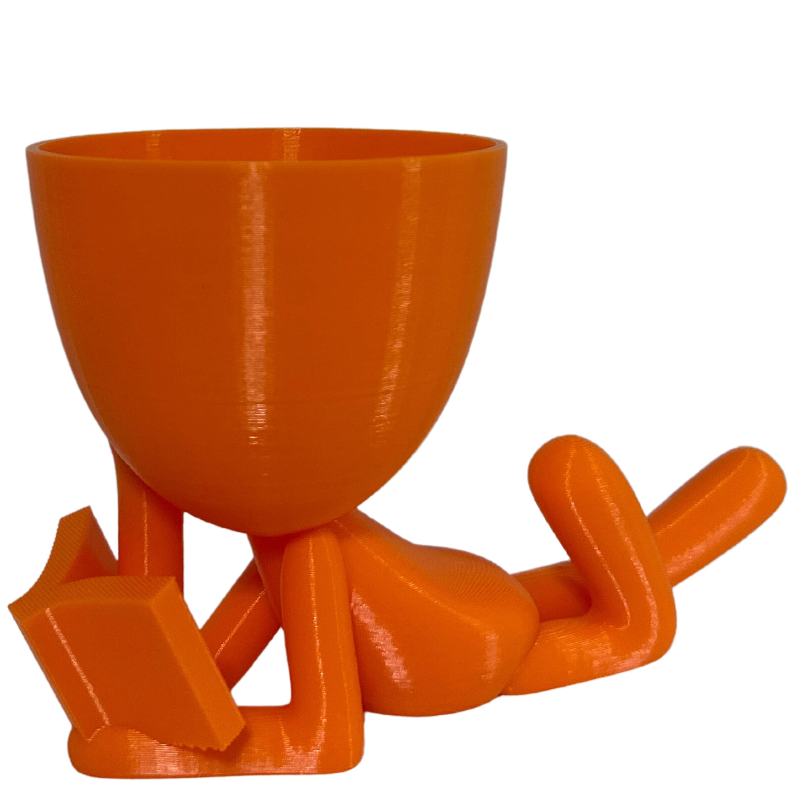 3D Printed Cute Plastic Planter Book Reader - Unique Decorative Flower Pot for Indoor Plants, Book Nook Decor - Made in USA (Orange) - Perfect for Home Office, Living Room & Bookshelf Styling
