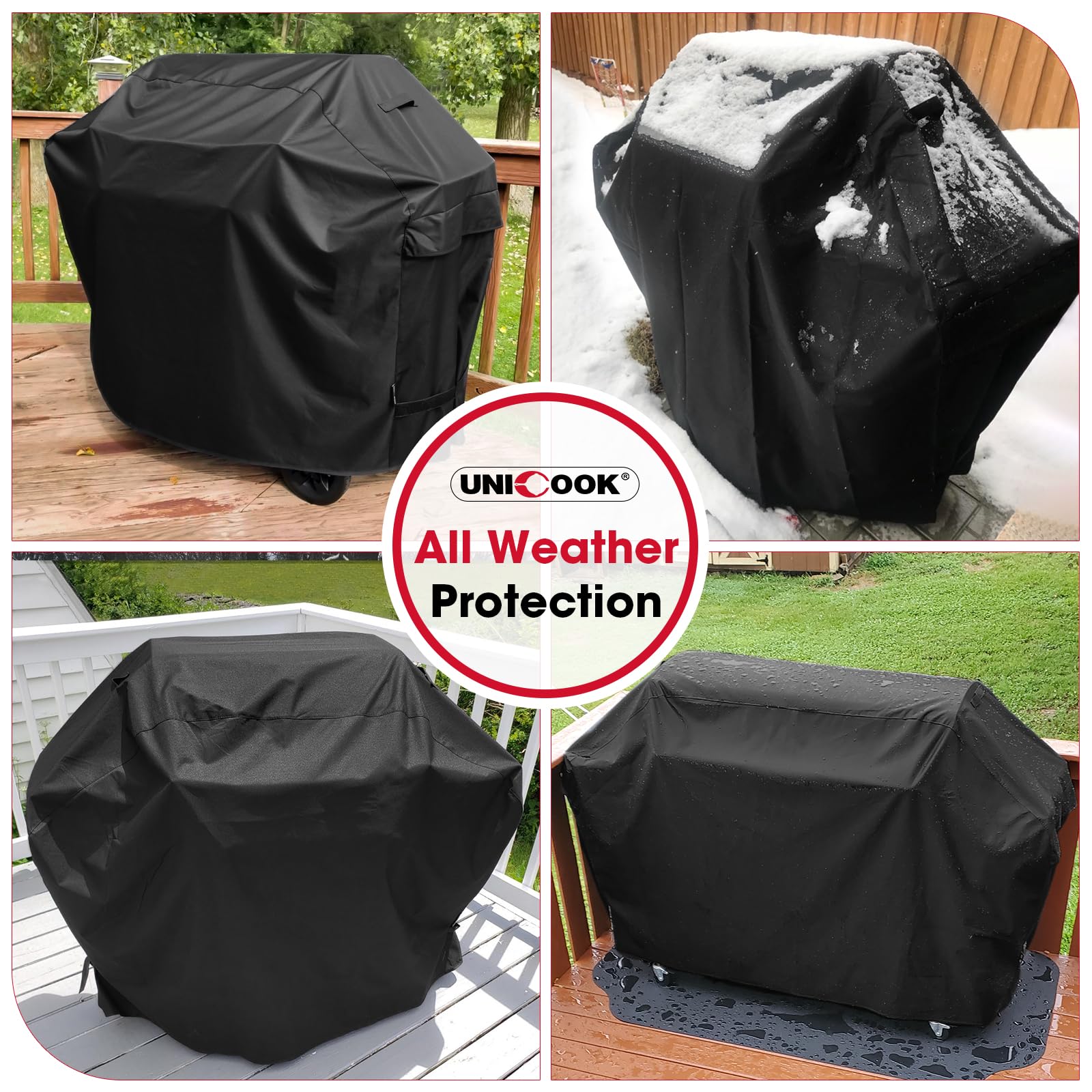 UNICOOK Heavy Duty Waterproof BBQ Grill Cover - 75 Inch XXL Gas Grill Cover, Fade Resistant & Durable, Fits Weber, Char-Broil, Nexgrill, Brinkmann - Perfect for Outdoor Cooking, Backyard Parties & Camping