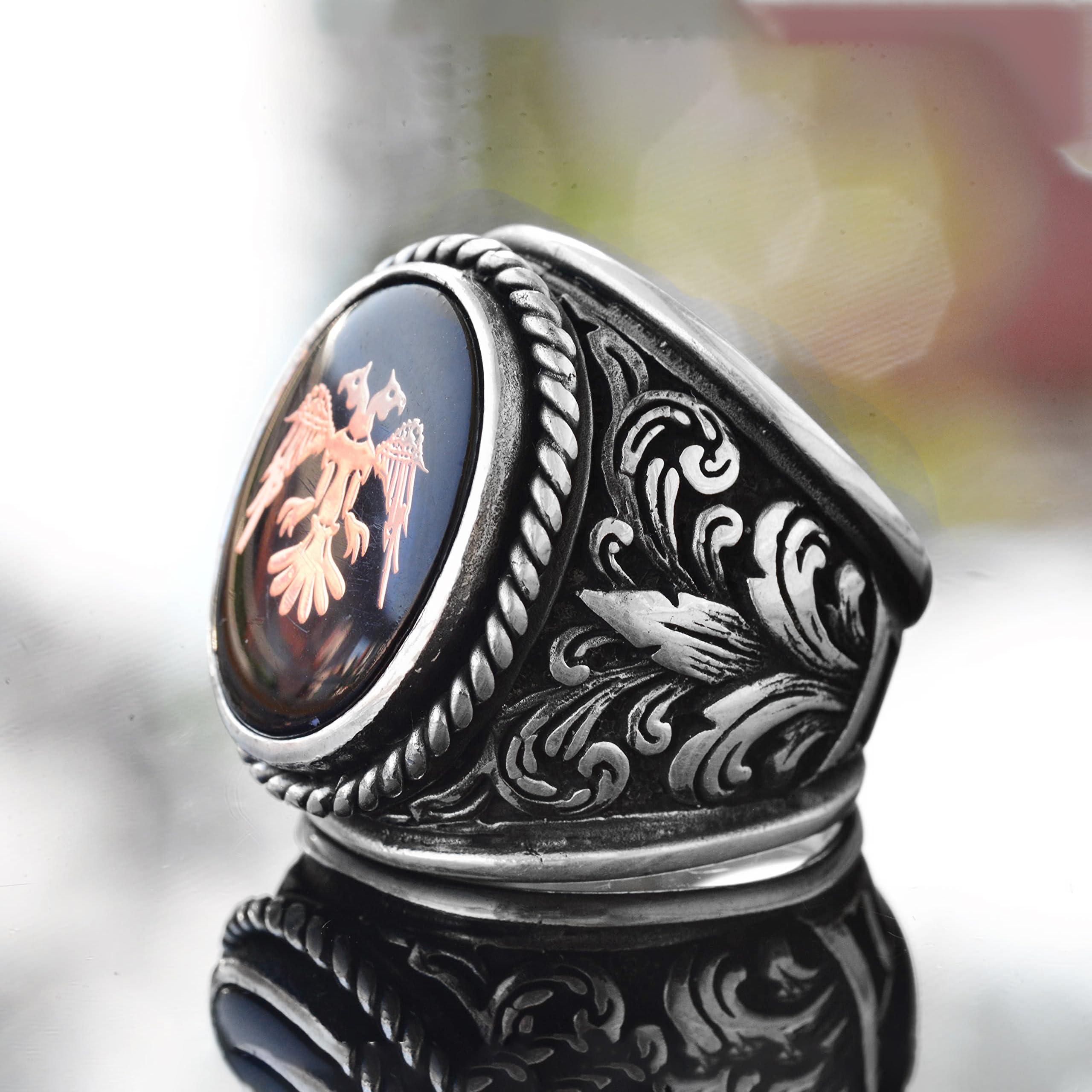 925 Sterling Silver Double Headed Eagle Ring for Men - Albanian Eagle Jewelry Gift for Him - Perfect for Gifts, Weddings & Special Occasions