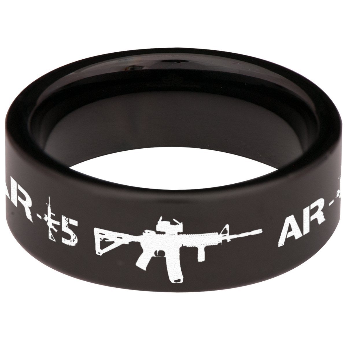 Premium Tungsten Carbide AR-15 Rifle Wedding Band - 8mm Comfort Fit Anniversary Ring for Men & Women - Durable Military Style Jewelry for Outdoor Enthusiasts, Hunters & Gun Lovers
