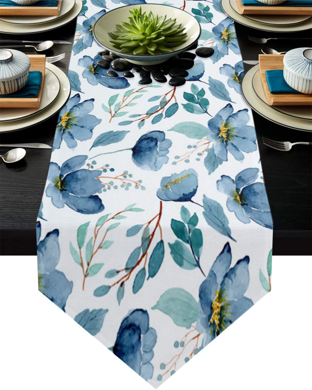 70 Inch Long Farmhouse Style Watercolor Flower Cotton Table Runner for Dining Room & Coffee Table - 13x70 Inch Washable Table Linen for Indoor/Outdoor Party, Holiday, Wedding Decor (Perfect for Rustic Weddings, Thanksgiving Dinners & Farmhouse Decor)