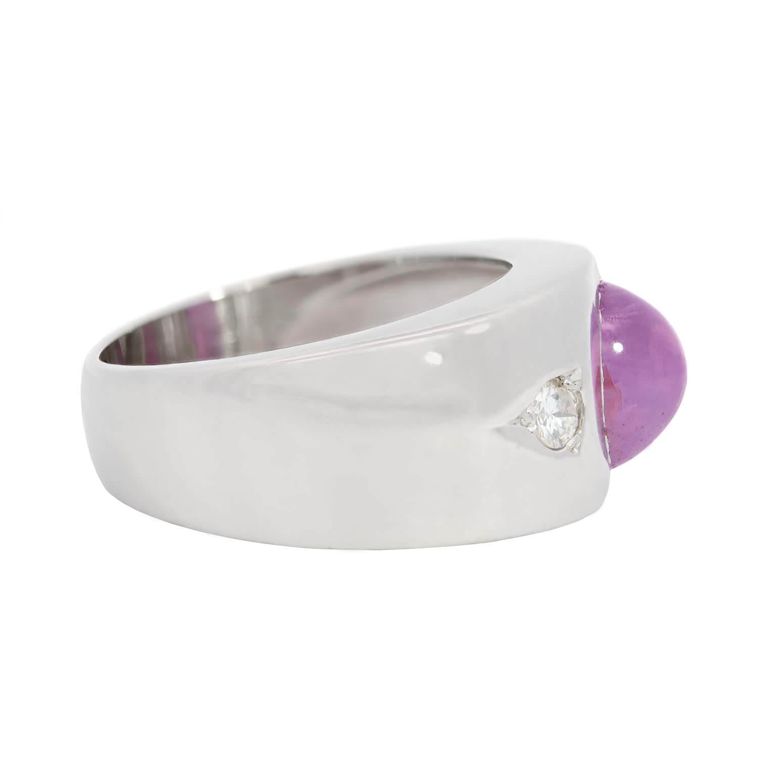 14K White Gold Pink Star Sapphire & Diamond Flush Mount Ring for Women | Elegant Wedding Band, Anniversary Gift, Promise Ring | Perfect for Engagements, Special Occasions & Everyday Wear