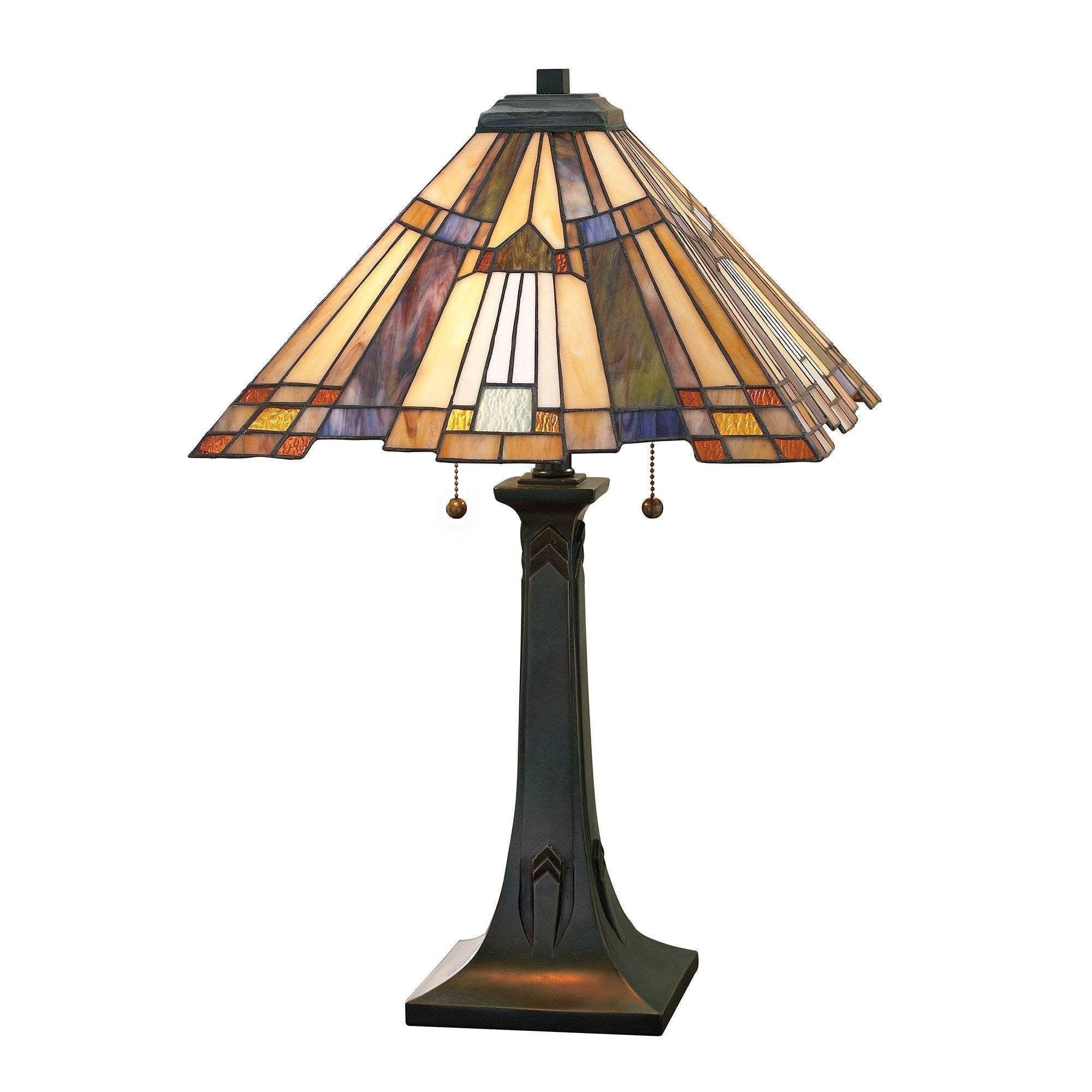 Quoizel Tiffany Inglenook Table Lamp - Stained Glass Accent Light for Living Room, Bedroom & Office Decor - Vintage Style Home Lighting Fixture