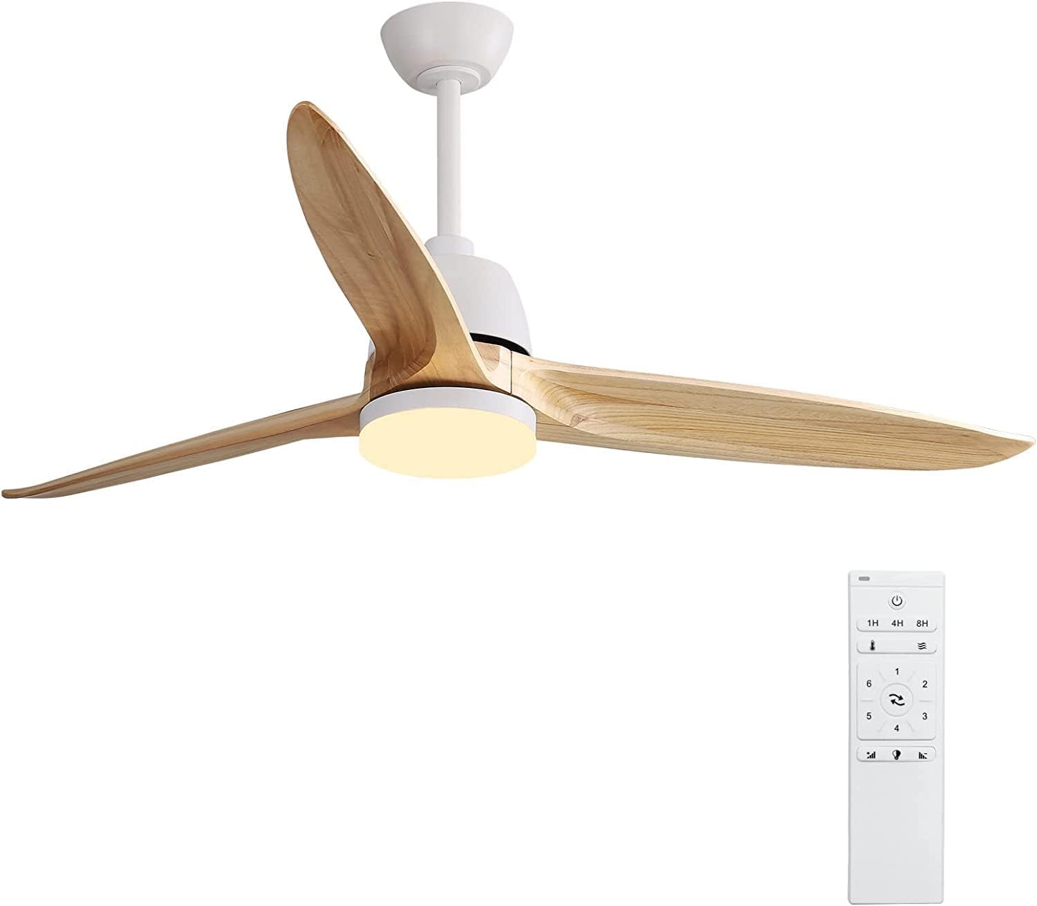 56 Inch Wood Ceiling Fan with Light & Remote Control - 6-Speed Quiet Energy Saving Indoor Ceiling Fan, 3-Blade Light Wood Grain Design - Perfect for Living Room, Bedroom & Office