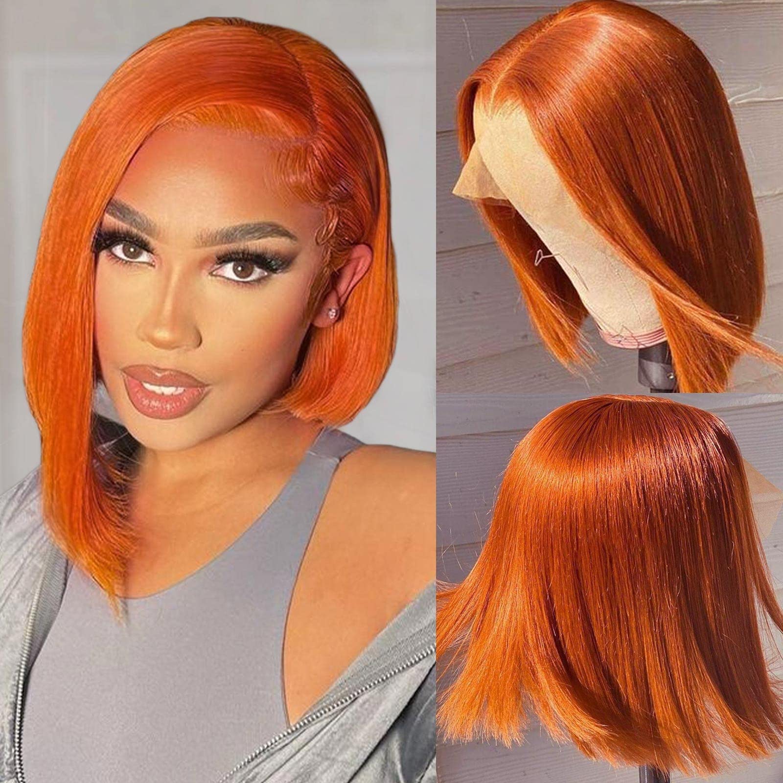 12 Inch Ginger Orange Bob Wig Human Hair - Glueless 13x4 HD Lace Front Wig with Pre-Plucked Natural Hairline for Black Women | #350 Straight Lace Frontal Wigs | Perfect for Cosplay, Halloween, Daily Wear & Protective Styling