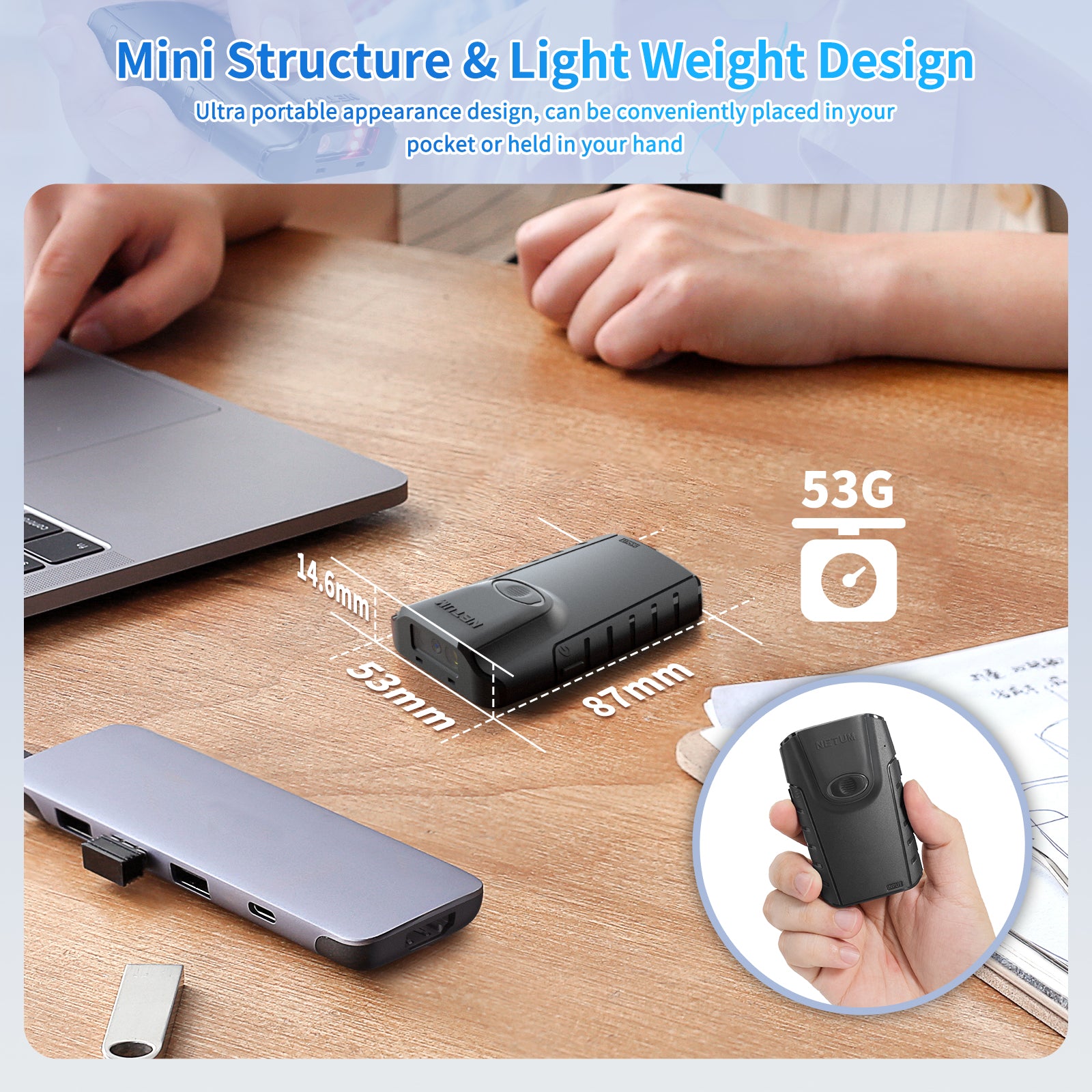 E800 2D Wireless Barcode Scanner - Fast & Accurate QR Code Reader for Retail, Warehouse & Inventory Management | USB & Bluetooth Connectivity