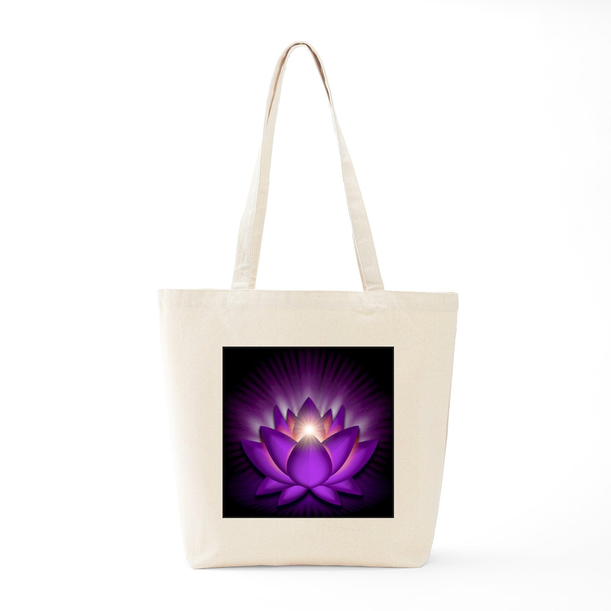 Chakra Lotus Crown Violet Square Tote Bag - Natural Canvas Reusable Shopping Bag for Yoga, Meditation & Eco-Friendly Grocery Shopping