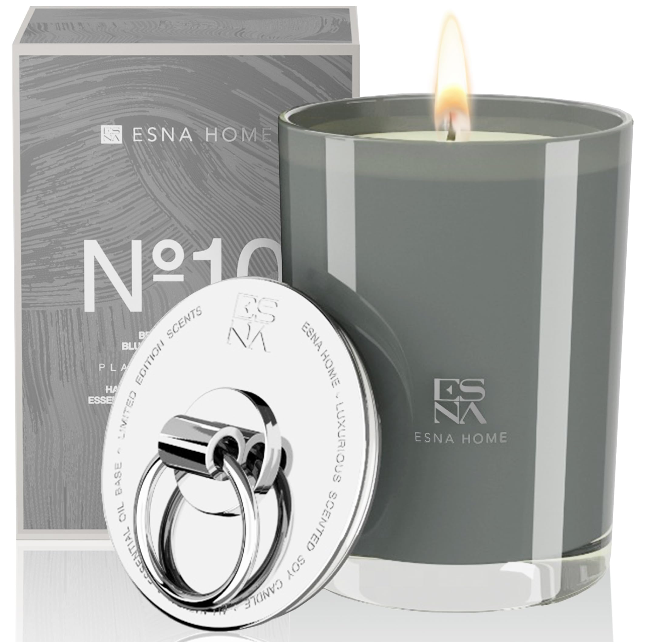 ESNA HOME Luxury All Natural Scented Soy Candle with Lemongrass Essential Oil | 8.8oz 50-Hour Burn Time | Metal Lid Candle for Women | Perfect Housewarming Gift, Birthday Present & Relaxation Aromatherapy | Ideal for Home Decor, Spa Days & Romantic Ambiance