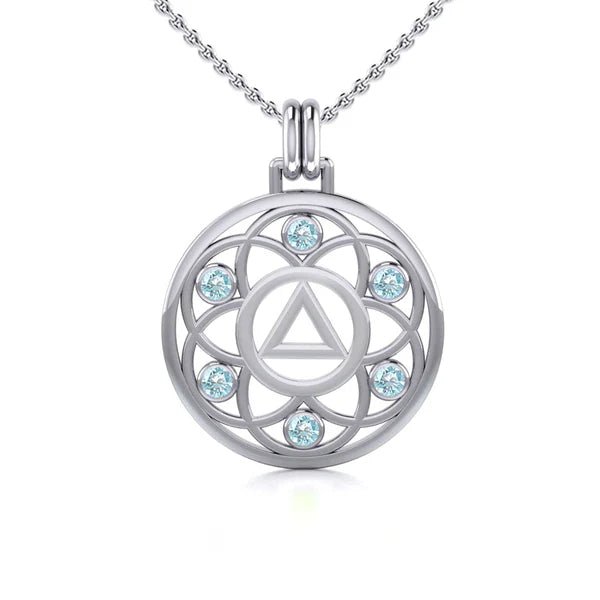 Flower of Life Sterling Silver Recovery Pendant with AA or NA Symbol & Genuine Gemstone - Spiritual Healing Jewelry for 12-Step Programs, Sobriety Gifts, and Meditation Accessories