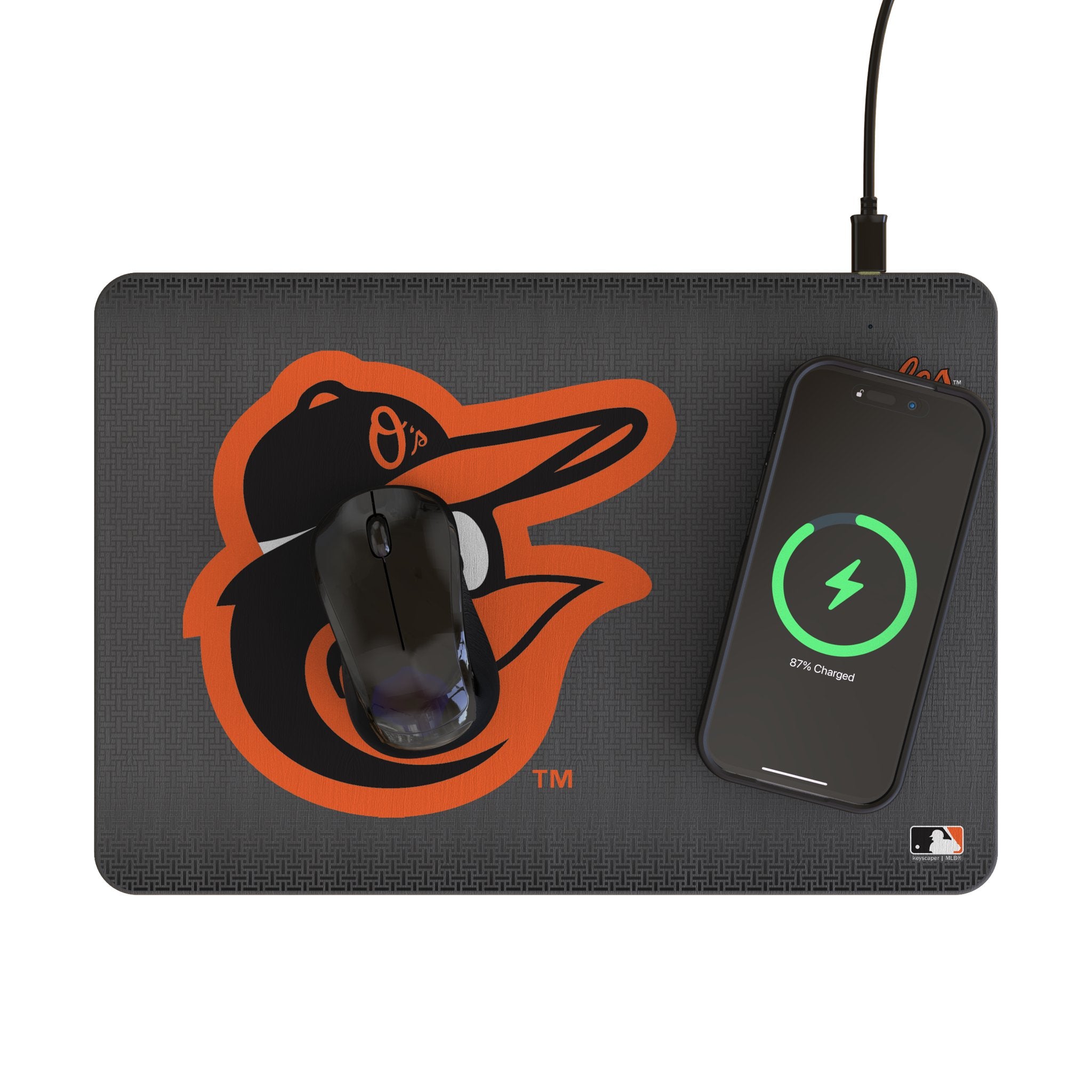 Baltimore Orioles Linen 15W Fast Wireless Charger & Mouse Pad - Perfect for Office, Gaming & Home Desk Setup