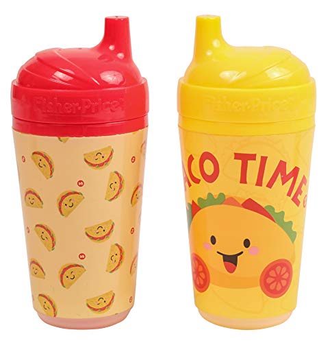 Fisher Price Insulated Sippy Cups for Babies - 10oz Unisex 2-Pack with Cute Taco Design | Leak-Proof Toddler Cups for Daycare, Travel & Mealtime