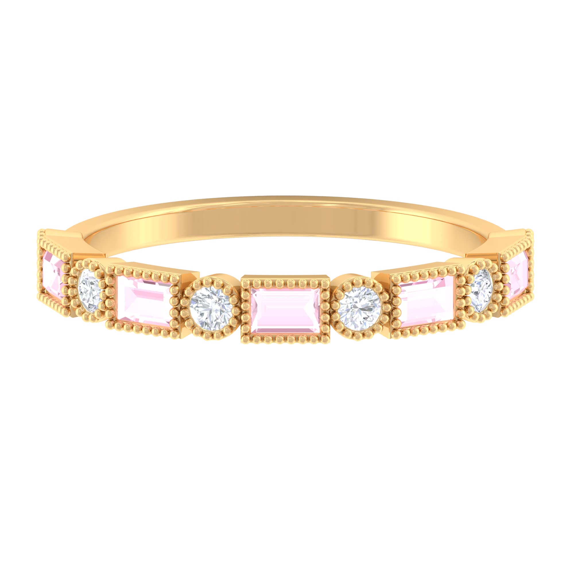 0.75 CT Rose Quartz Half Eternity Ring with Diamond Accents - 14K Solid Gold Bezel Set Rose Quartz Semi Eternity Band - Perfect for Anniversary Gifts, Valentine's Day & Romantic Occasions