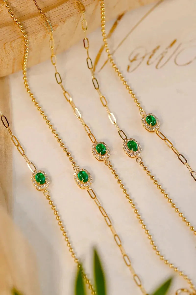 18K Yellow Gold Fashion Bracelet for Women - Real Natural Emerald & Diamond AB Design Gemstone Jewelry, Perfect Birthday Gift for Her | Elegant Party & Wedding Accessory