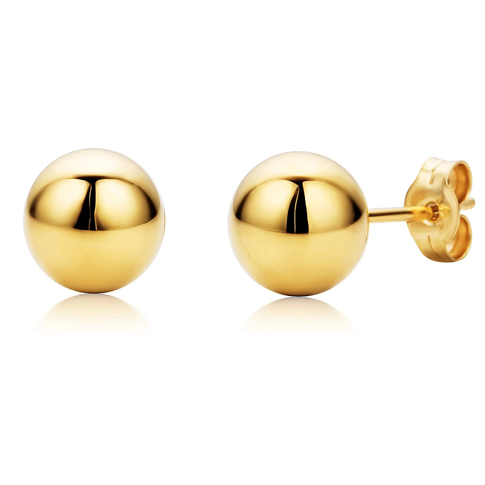 10K Yellow Gold Ball Stud Earrings for Women - Classic Minimalist Jewelry for Everyday Wear, Gift Giving & Special Occasions