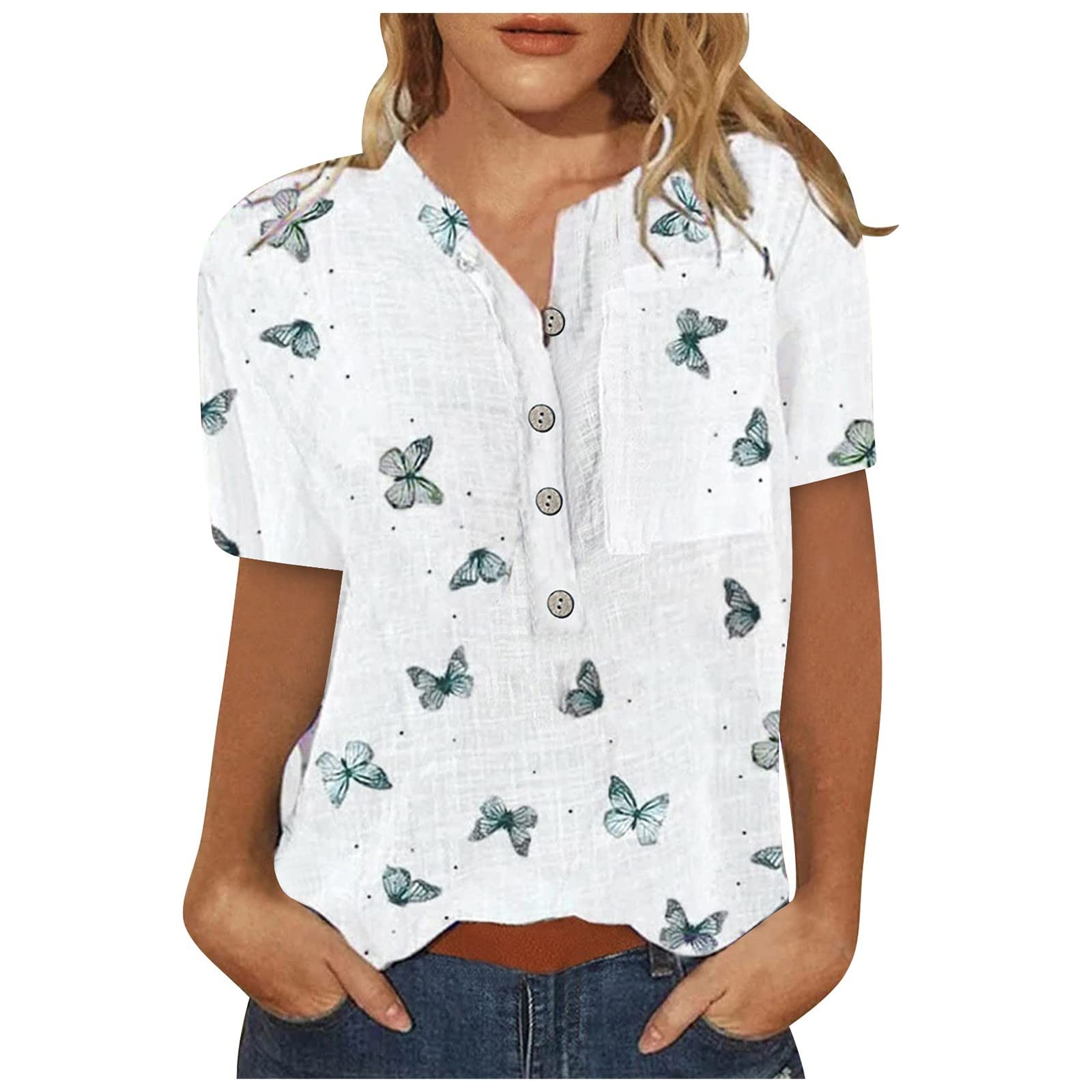 FQZWONG Women's Summer Tops 2023 - Trendy Tie Dye V-Neck Short Sleeve T-Shirts with Pocket, Casual & Dressy Graphic Tees for Going Out, Beach, Parties & Everyday Wear