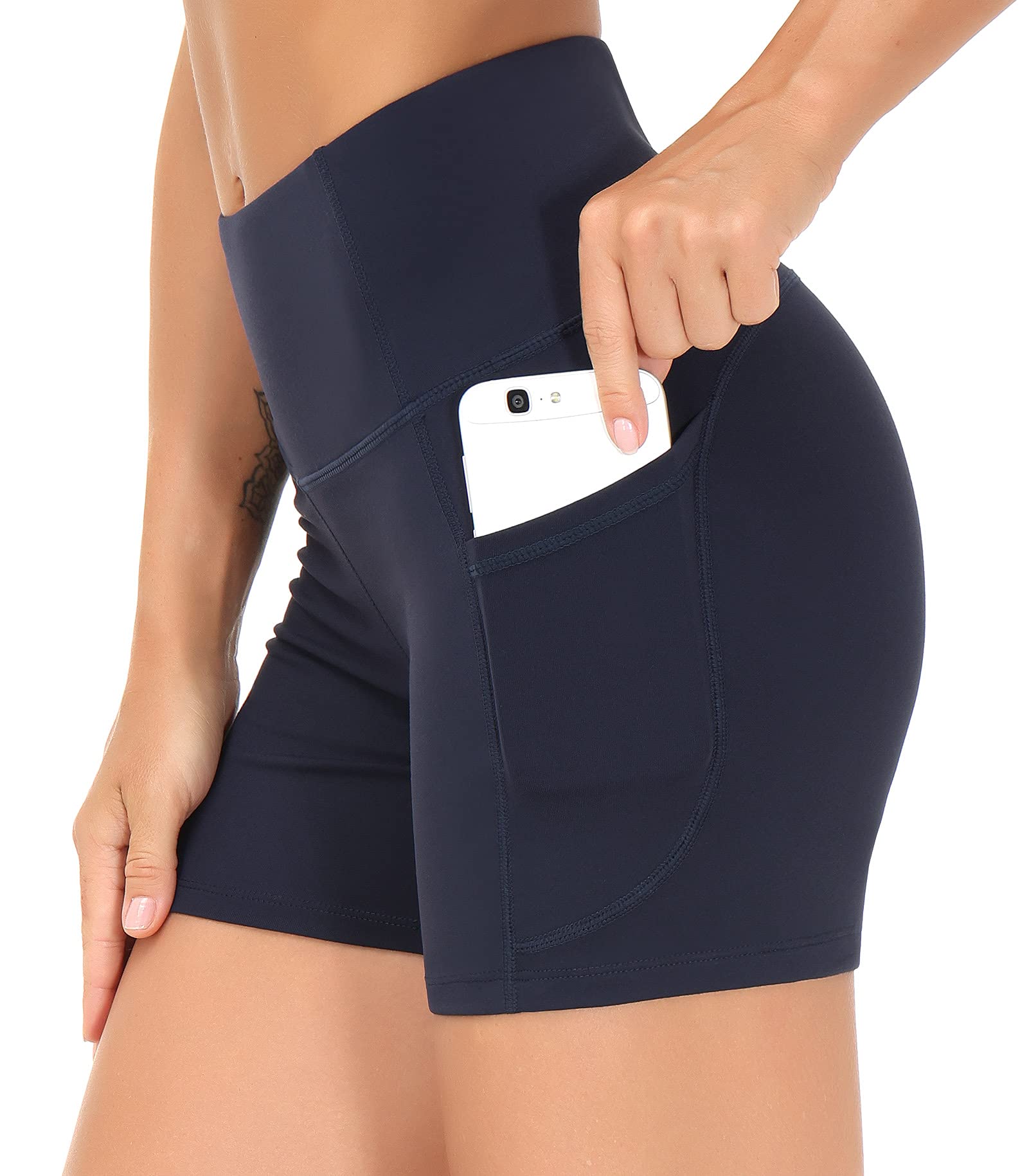 THE GYM PEOPLE High Waist Yoga Shorts for Women - Tummy Control Workout Shorts with Deep Pockets | Fitness, Running, Gym & Yoga | Comfortable Athletic Wear for Active Lifestyles