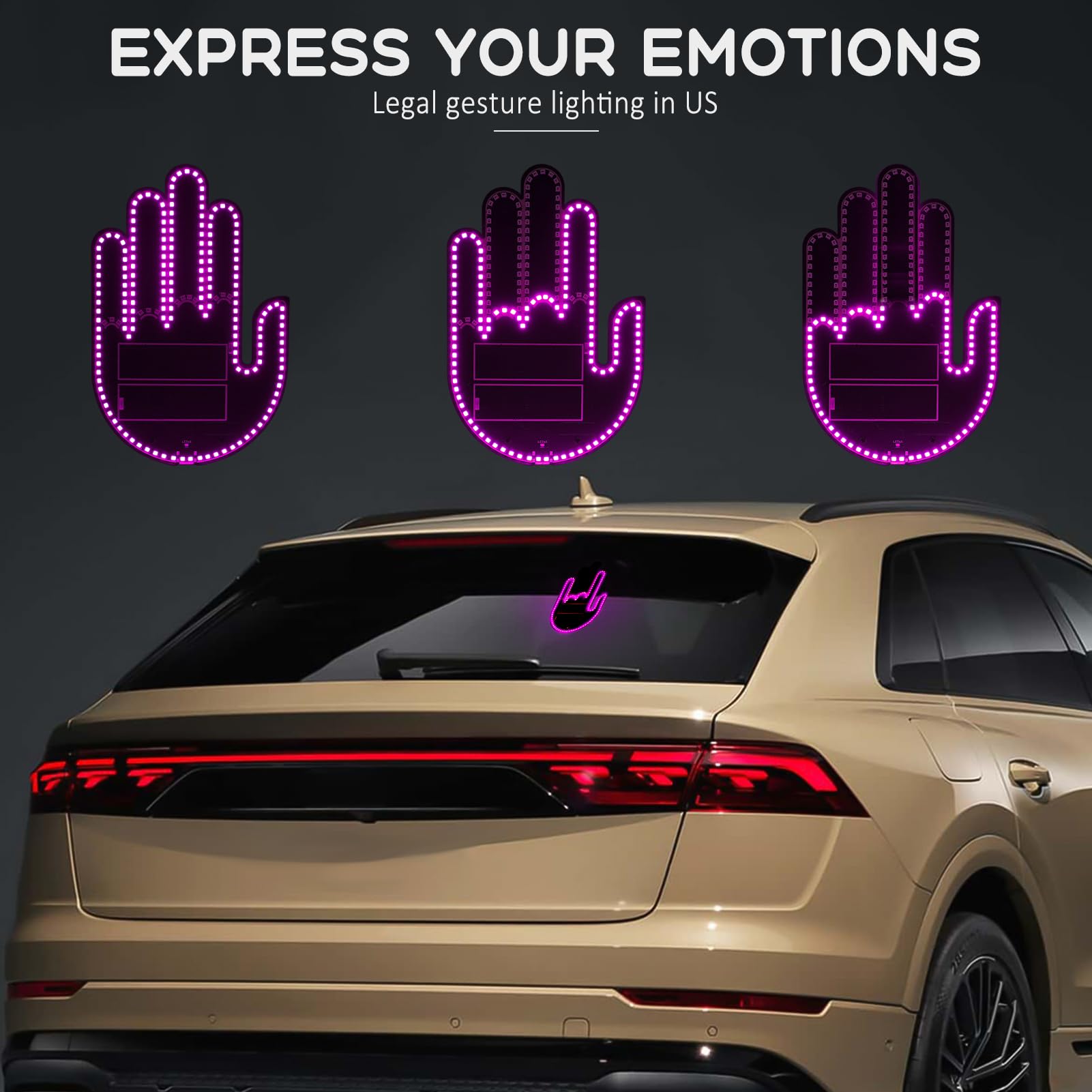 ISUNMEA Pink LED Car Light Sign - Remote Control Illuminated Gesture Light for Rear Windows | Fun Car Accessories for Parties, Road Trips & Night Driving