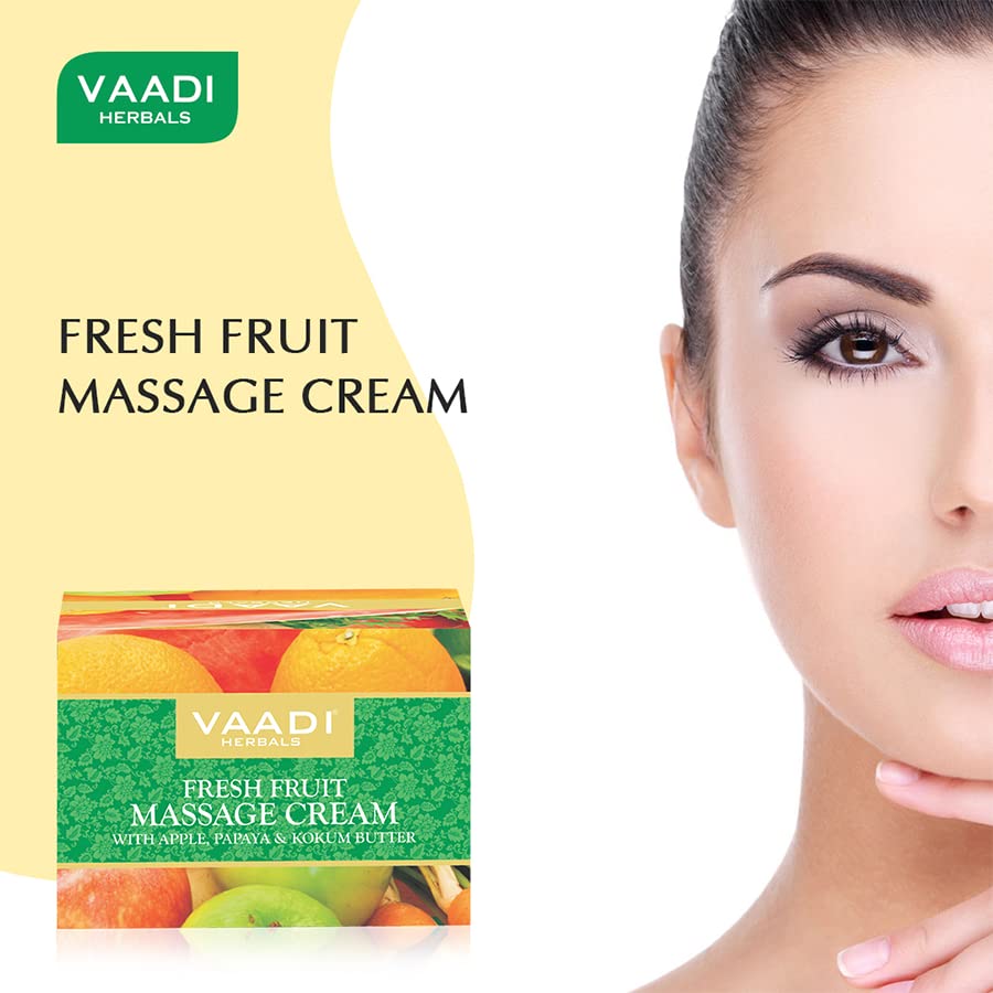 Vaadi Herbals Fresh Fruit Massage Cream with Apple, Orange, Papaya & Kokum Butter - Natural Moisturizing Body Lotion for Dry Skin - Perfect for Spa, Relaxation & At-Home Self Care