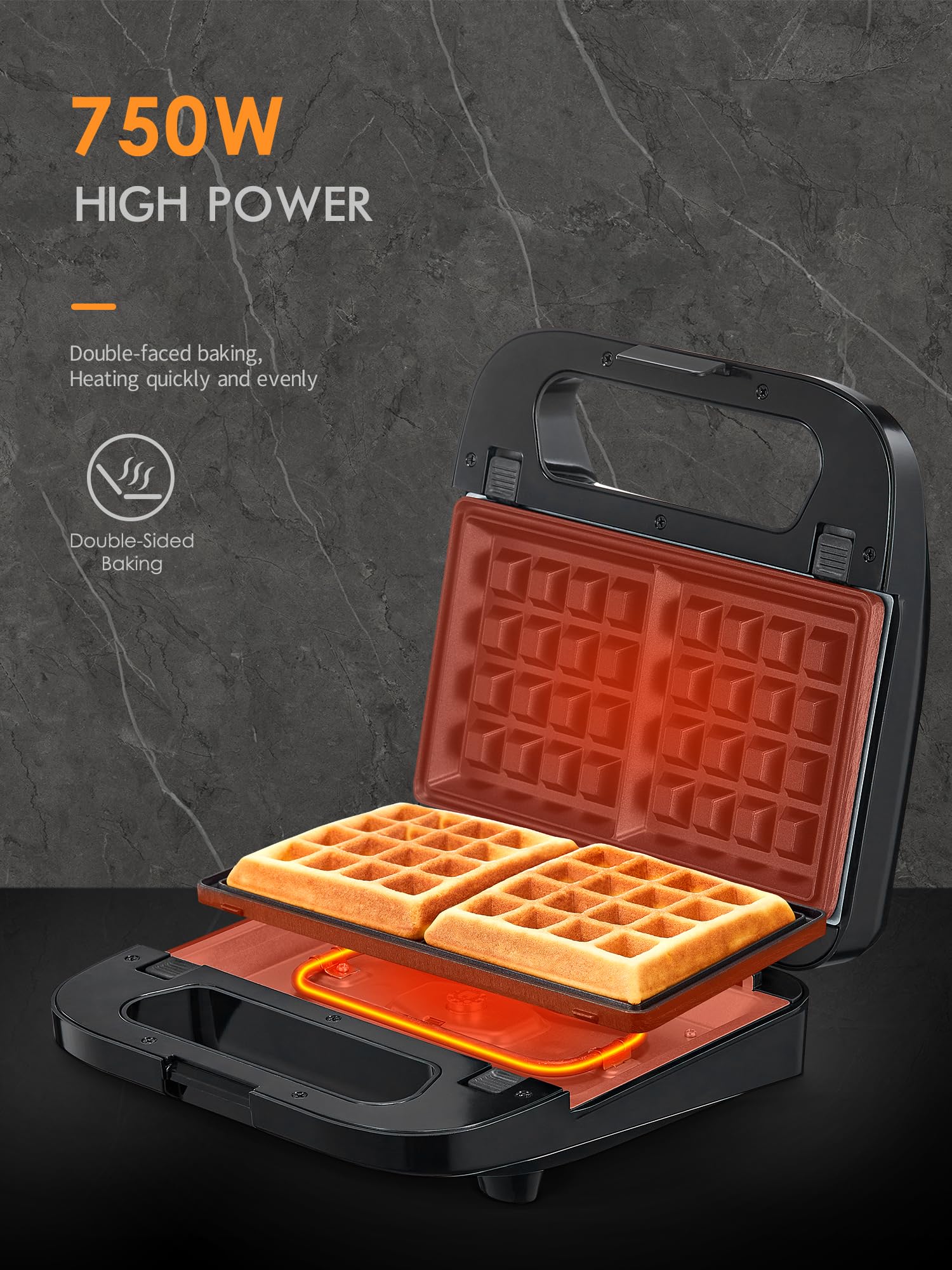 3-in-1 Waffle Maker, Grill & Sandwich Press - Removable Non-Stick Plates for Panini, Burgers & Steaks - All Stainless Steel Kitchen Appliance - Perfect for Breakfast, Lunch & Snacks at Home, Office or Camping