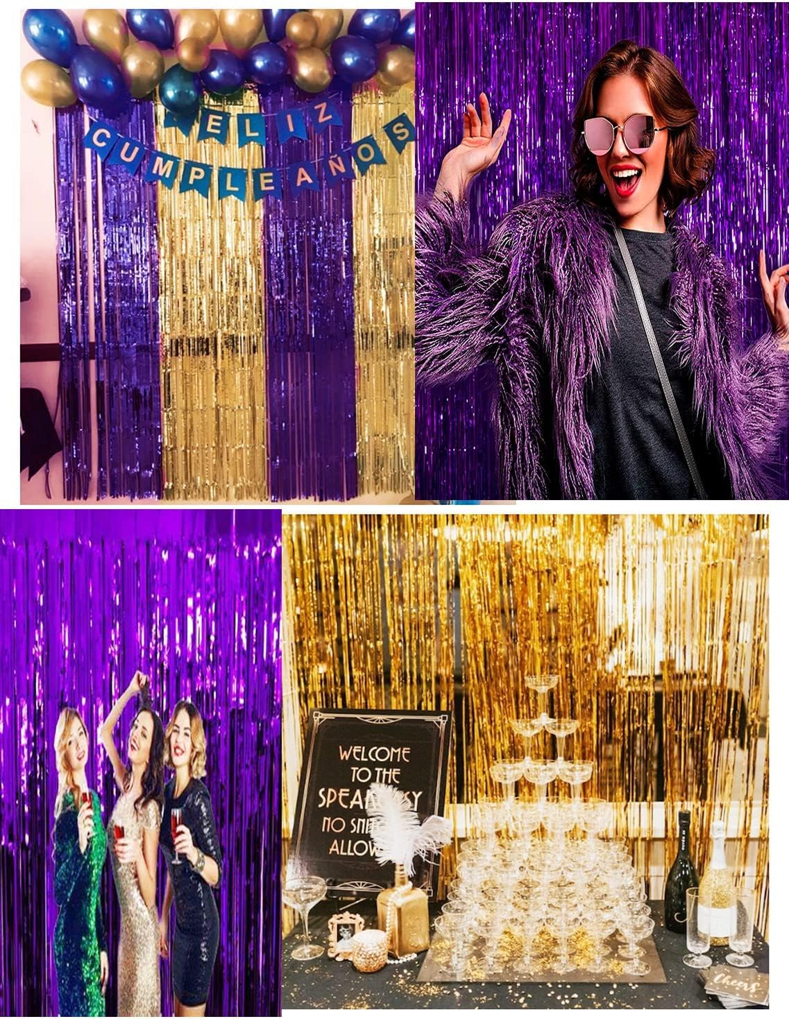 2025 Graduation Party Decorations - Purple Gold Black Foil Fringe Curtains for Women's Birthday & Eid Mubarak Celebrations | Perfect for Graduation Ceremonies, Birthday Parties & Festival Decor