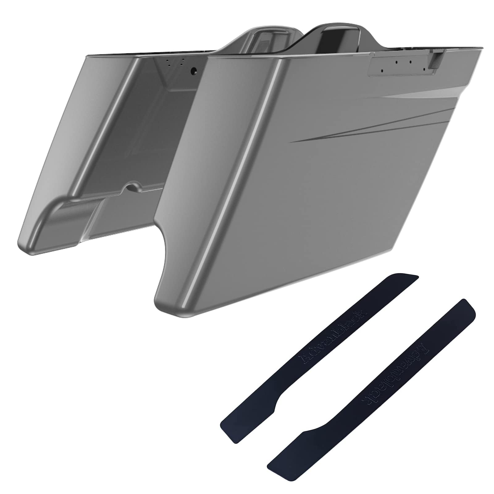 Advanblack Motorcycle Extended Saddlebags with Skid Plates - Fits 2014+ Harley Davidson Touring Models - Charcoal Pearl & Black Pinstripe Design - Waterproof Storage for Long Rides & Road Trips