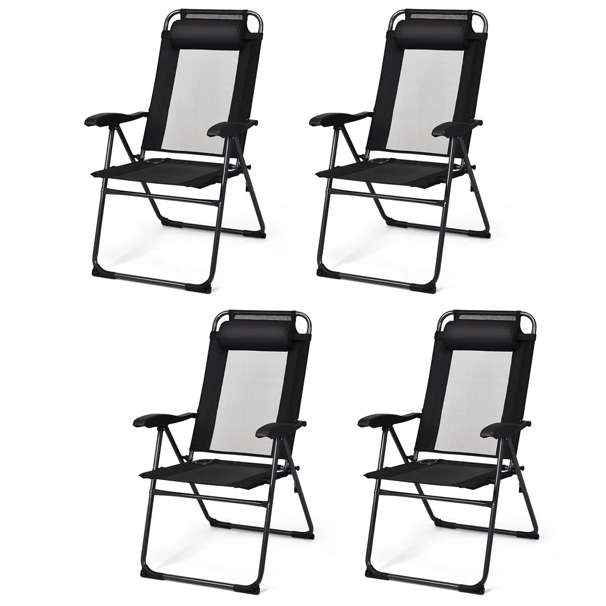 Giantex Set of 4 Folding Patio Dining Chairs - 7-Level Adjustable Backrest, 300 lbs Weight Capacity, Durable Metal Frame for Outdoor, Garden, Poolside & Camping Use