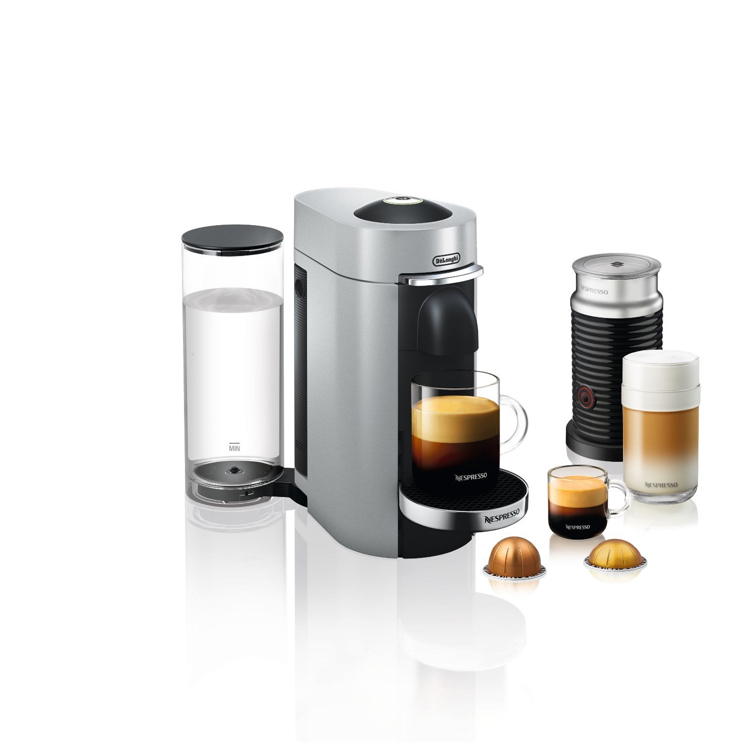 De'Longhi ENV155SAECA VertuoPlus Coffee & Espresso Machine with Aeroccino Milk Frother - Silver | Compact Pod Brewer for Home & Office Use | Perfect for Cappuccino, Latte & Americano Lovers