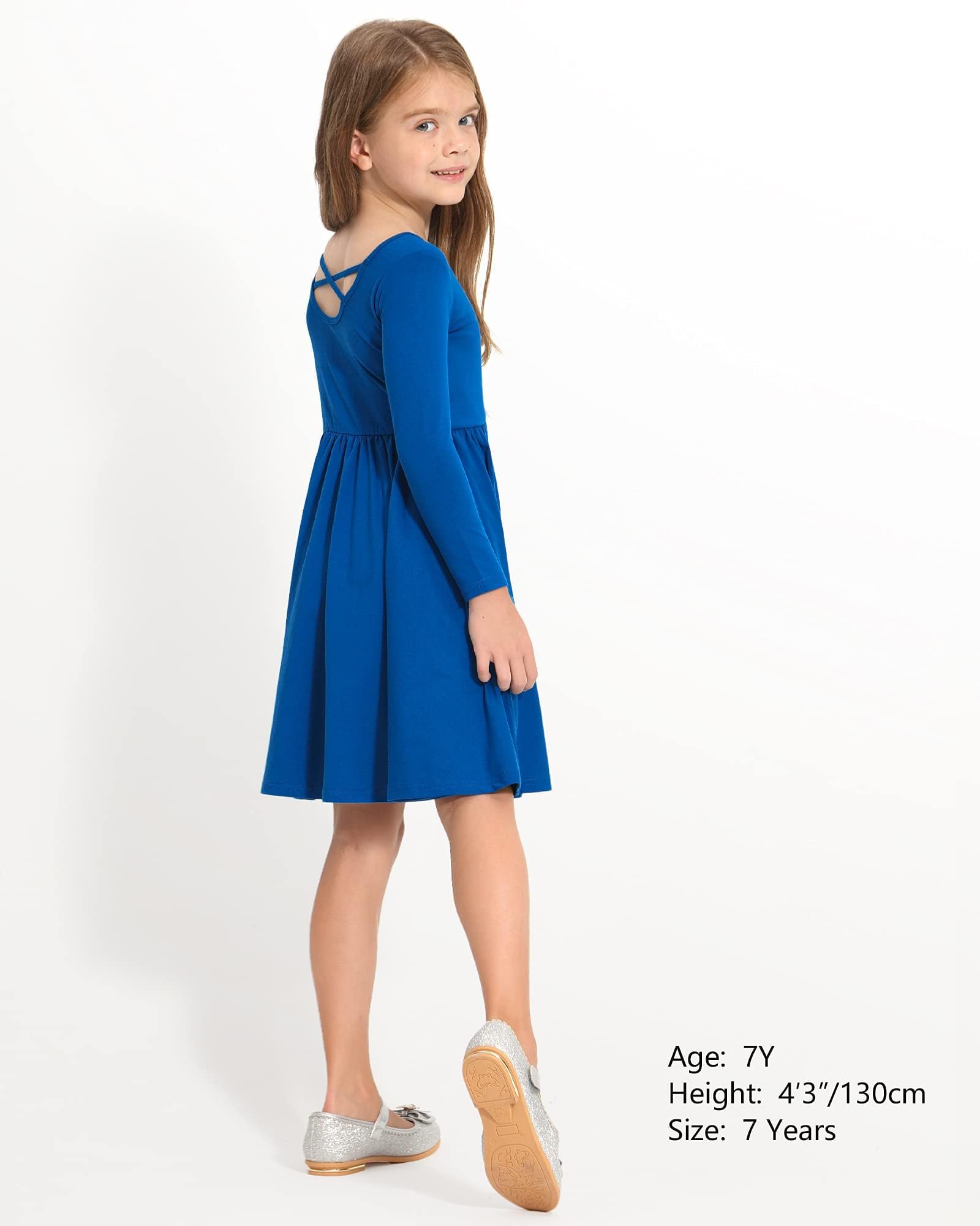 Stelle Long Sleeve Girls Cotton A-Line Dress - White Toddler Skater Twirl Dress for School, Casual Wear & Easter Outfits | Perfect for Playdates, Parties and Special Occasions