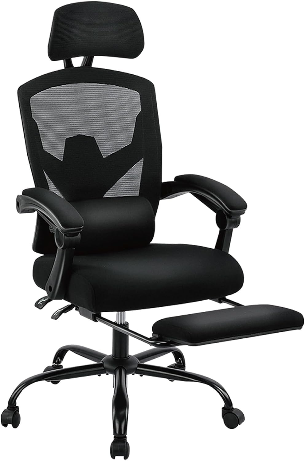 DUMOS Ergonomic High-Back Mesh Office Chair with Adjustable Footrest - Swivel Rolling Recliner with Wheels, Lumbar Support & Headrest - Comfortable Desk Chair for Home Office, Gaming & Study - Perfect for Long Working Hours & Online Classes - Black