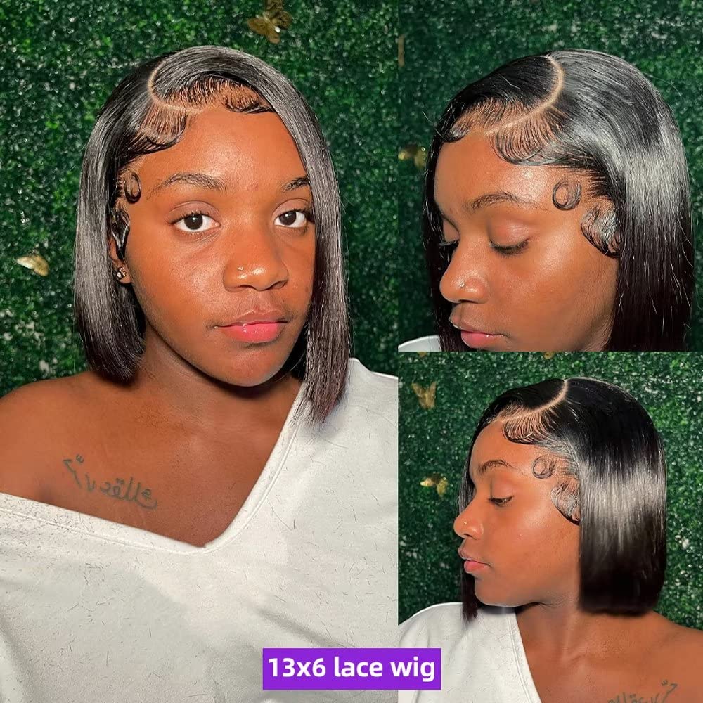 13x6 HD Transparent Lace Front Wig - Brazilian Remy Human Hair Short Bob Wig with Pre-Plucked Hairline & Bleached Knots | Glueless 150% Density 12 Inch Natural Straight Wig for Women | Perfect for Daily Wear, Cosplay & Special Occasions