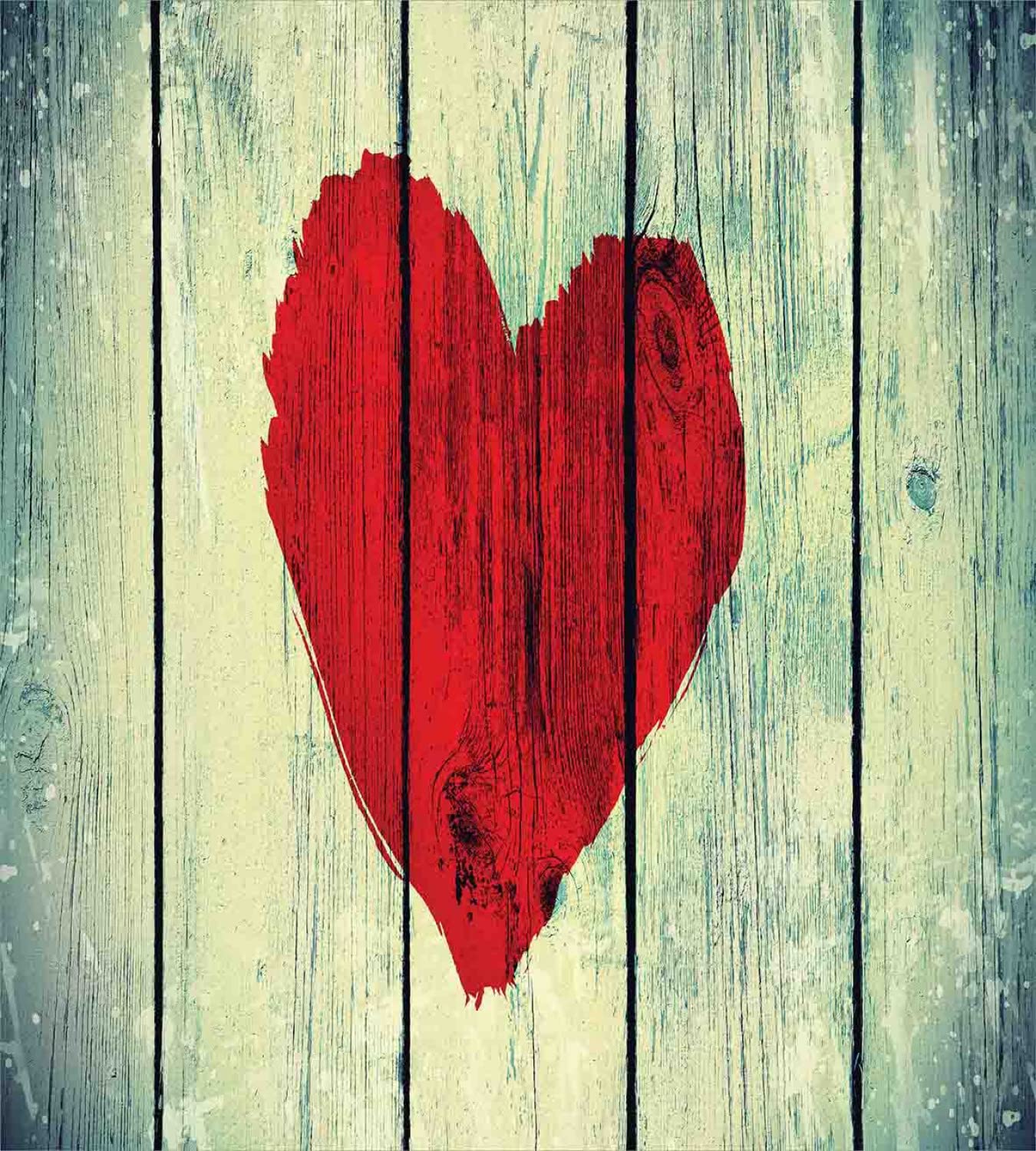 Ambesonne Love Duvet Cover Set - King Size 2-Piece Set with Heart Print on Rustic Wood Design, Includes 2 Duvet Covers & 4 Pillowcases (Red & Pale Green) | Romantic Bedroom Decor for Couples, Valentine's Day Gift, Cozy Home Textiles
