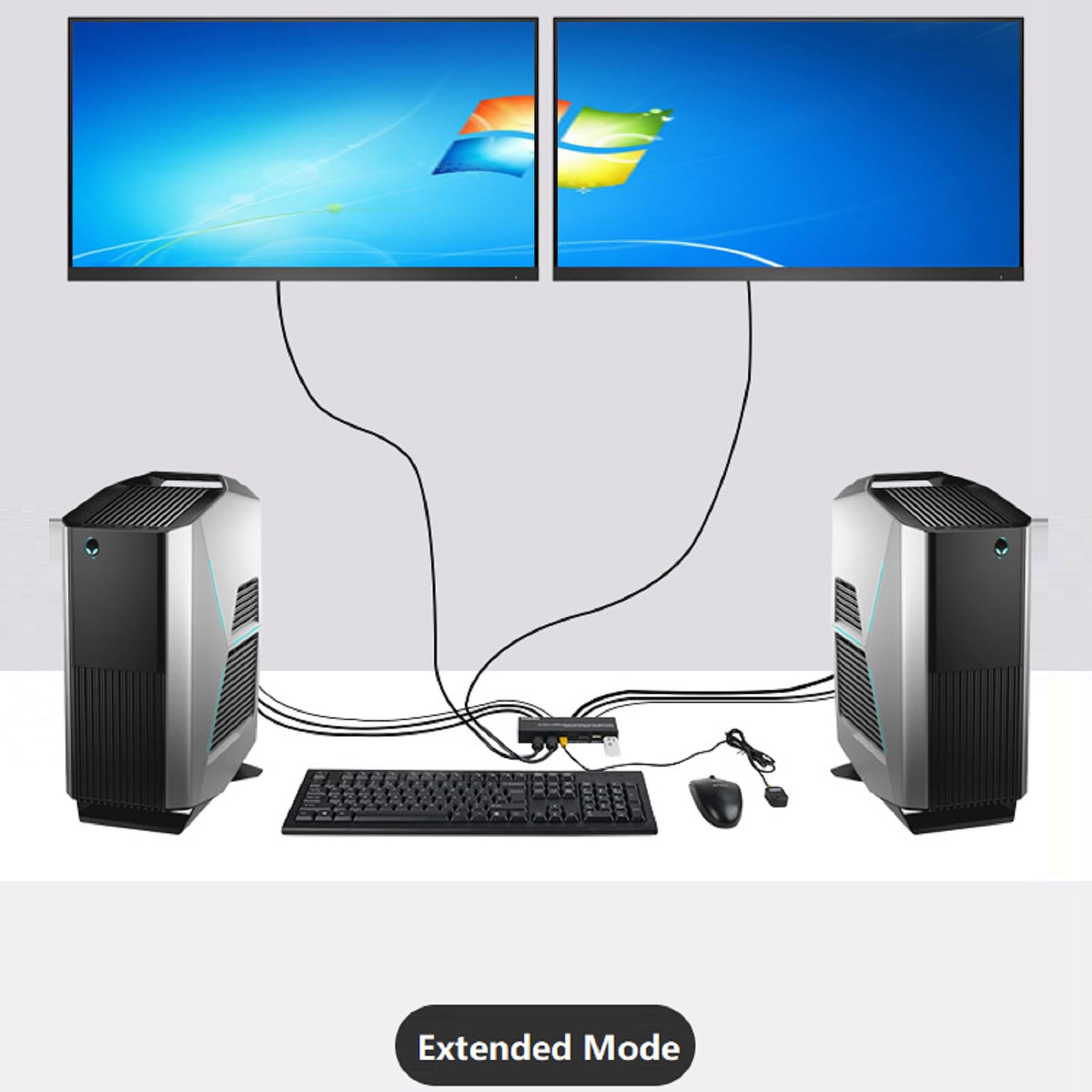 2 in 1 Out 4K 60Hz HDMI KVM Switch - Dual Monitor HDMI Selector Box with 2 USB Data Cables | Supports Windows, Mac, Linux | Perfect for Home Office, Gaming & Multi-Device Workstations
