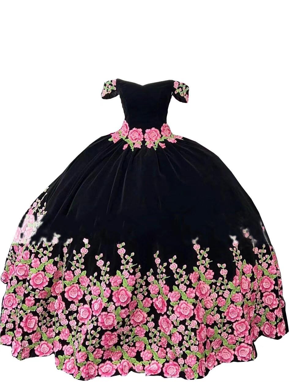 Elegant Velvet 3D Floral Applique Off-Shoulder Quinceañera Dress | Mexican Sweet 15 Party Gown | 2025 Trendy Charro Style Formal Wear for Quinceañeras, Weddings & Special Occasions