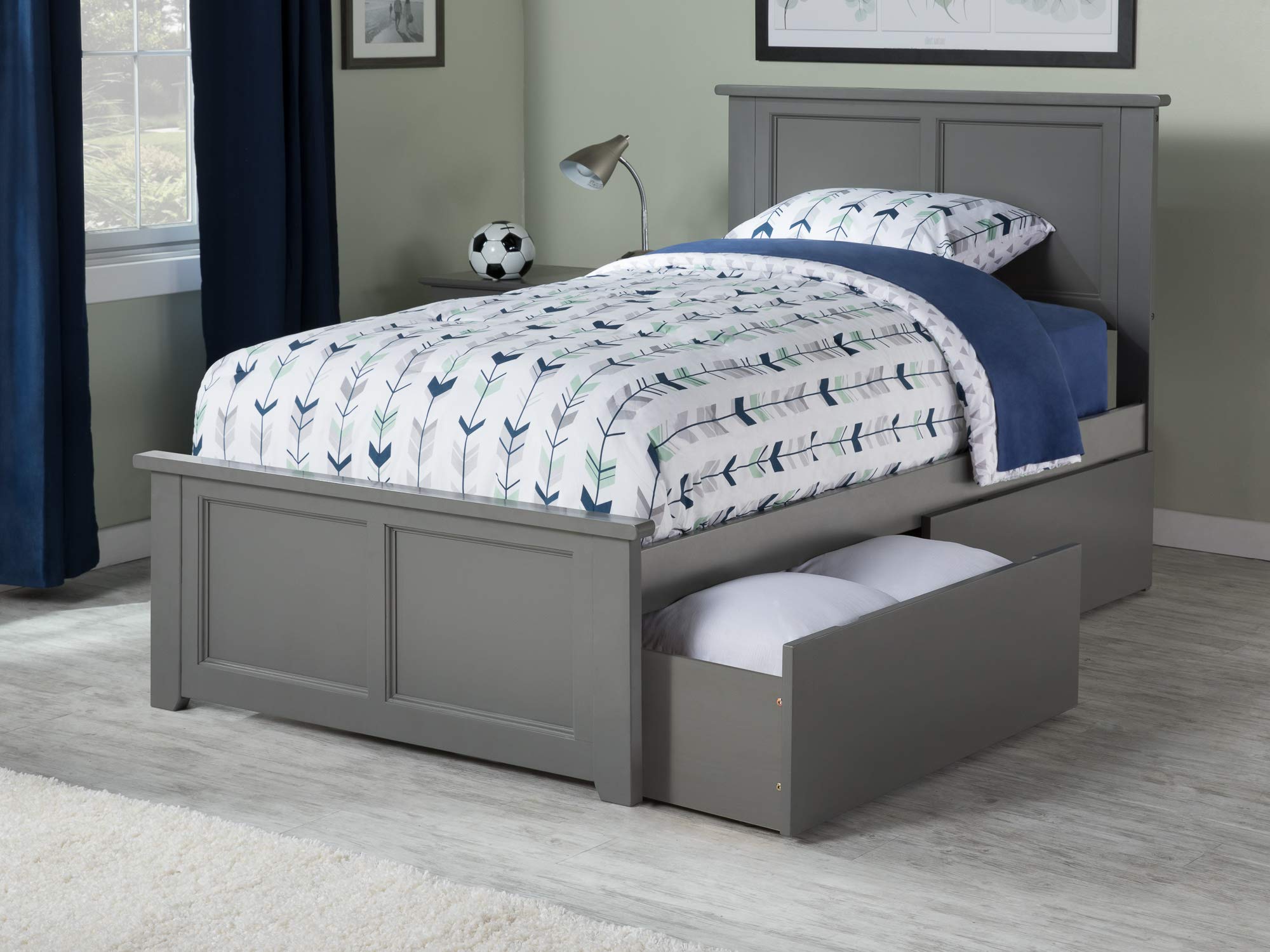 Atlantic Furniture AR8616119 Madison Twin XL Platform Bed with Matching Footboard & 2 Urban Storage Drawers - Space-Saving Grey Bed Frame for Small Bedrooms, Dorms & Guest Rooms