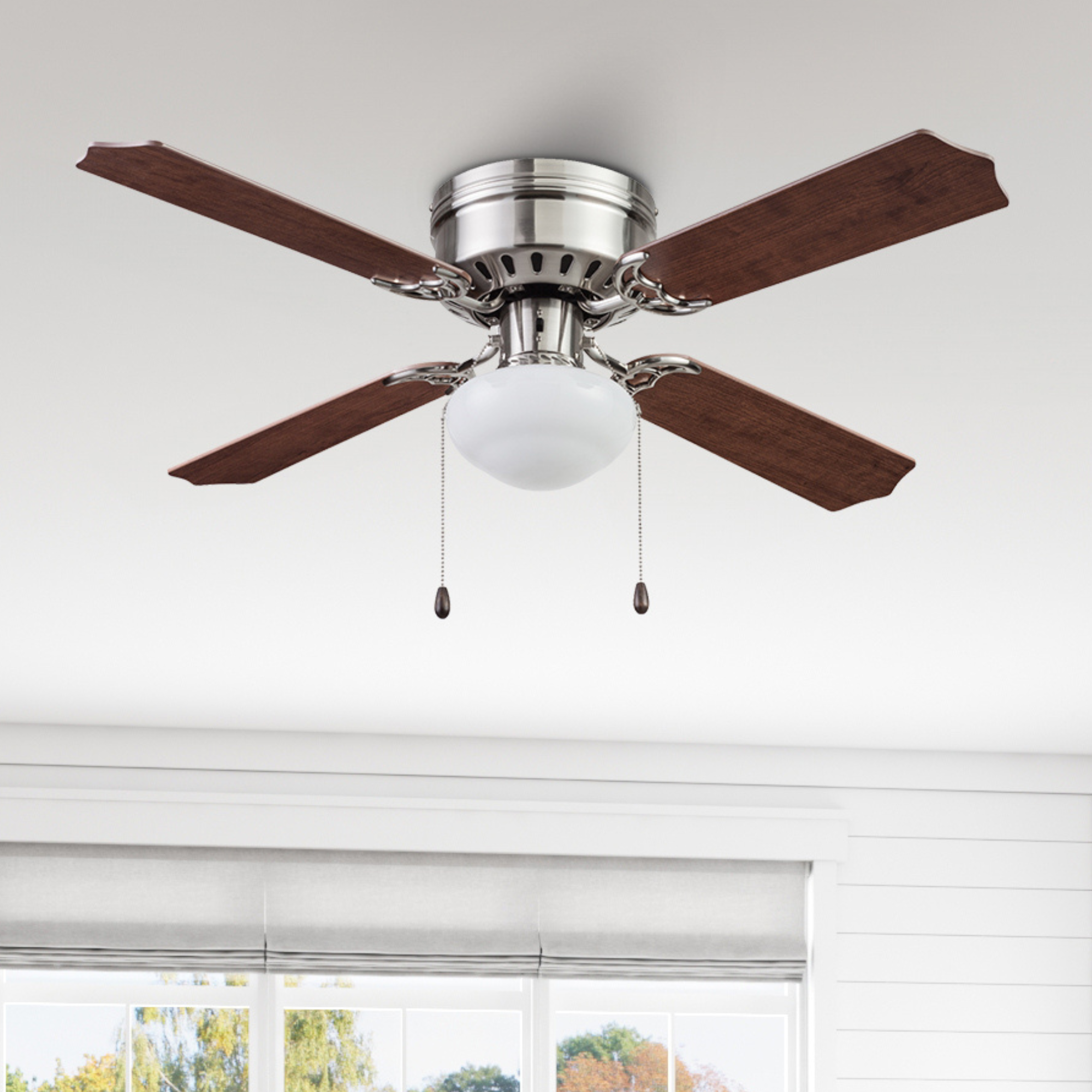 42 Inch Cherry Hill Brushed Nickel Ceiling Fan with Pull Chain - Perfect for Living Room, Bedroom, and Office Cooling & Air Circulation