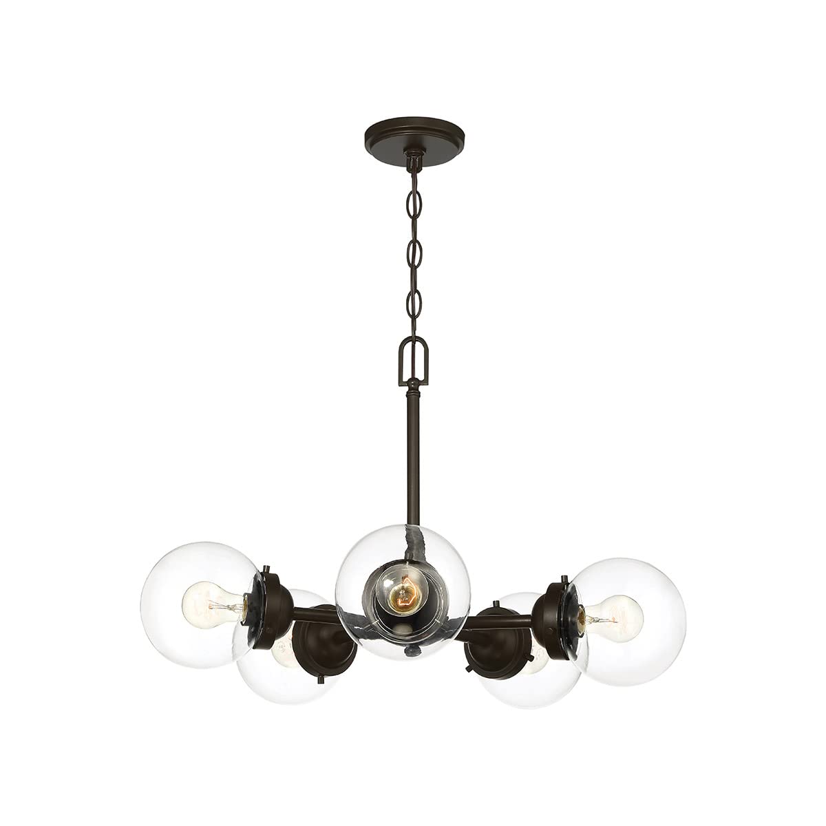Knoll Five Light Chandelier - Oil Rubbed Bronze Finish with Clear Glass Shades | Modern Ceiling Light Fixture for Dining Room, Living Room & Bedroom Lighting