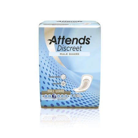 Attends Discreet Male Bladder Control Pads - Light Absorbency Incontinence Guards for Men (20 Count) | Comfortable & Disposable Protection for Active Lifestyles, Travel & Daily Use
